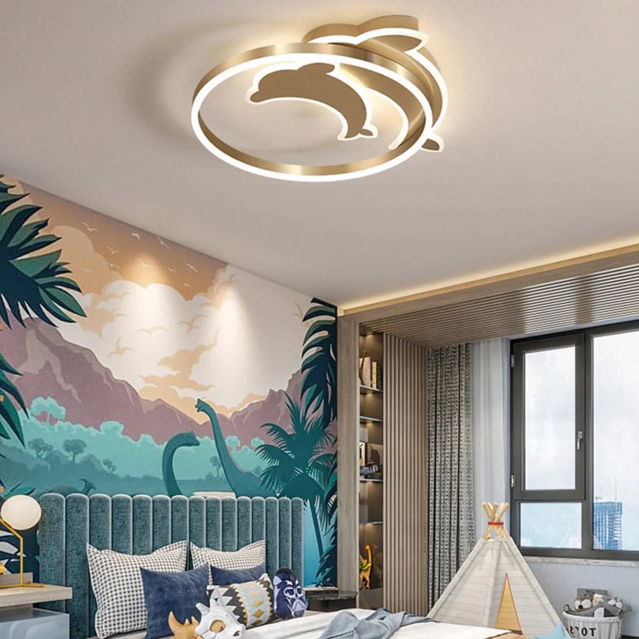 Lighom dolphin romantic gray flush mount lighting in synthetic — 3-Color Changeable