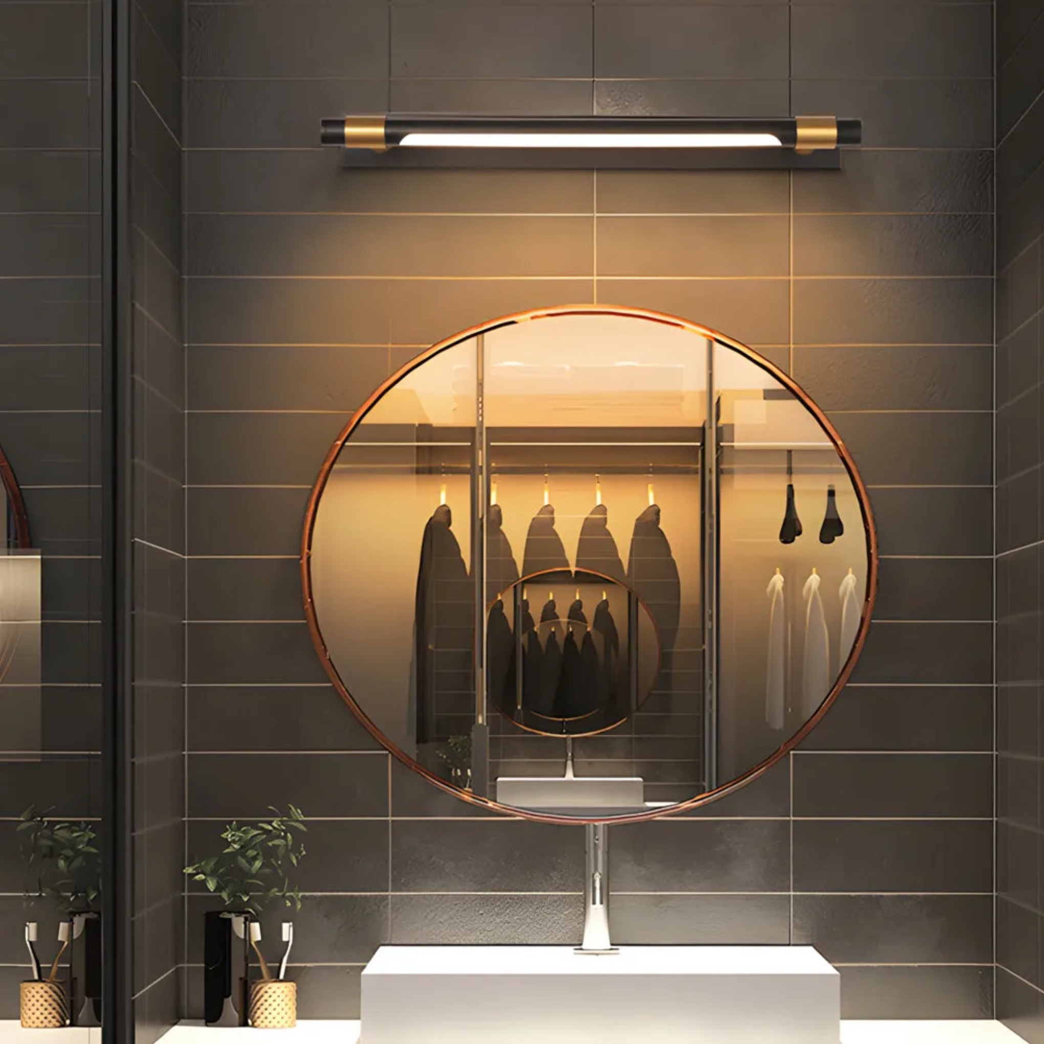 Linear rotatable synthetic bathroom vanity lighting for dining room — 18.9" / Black & Gold