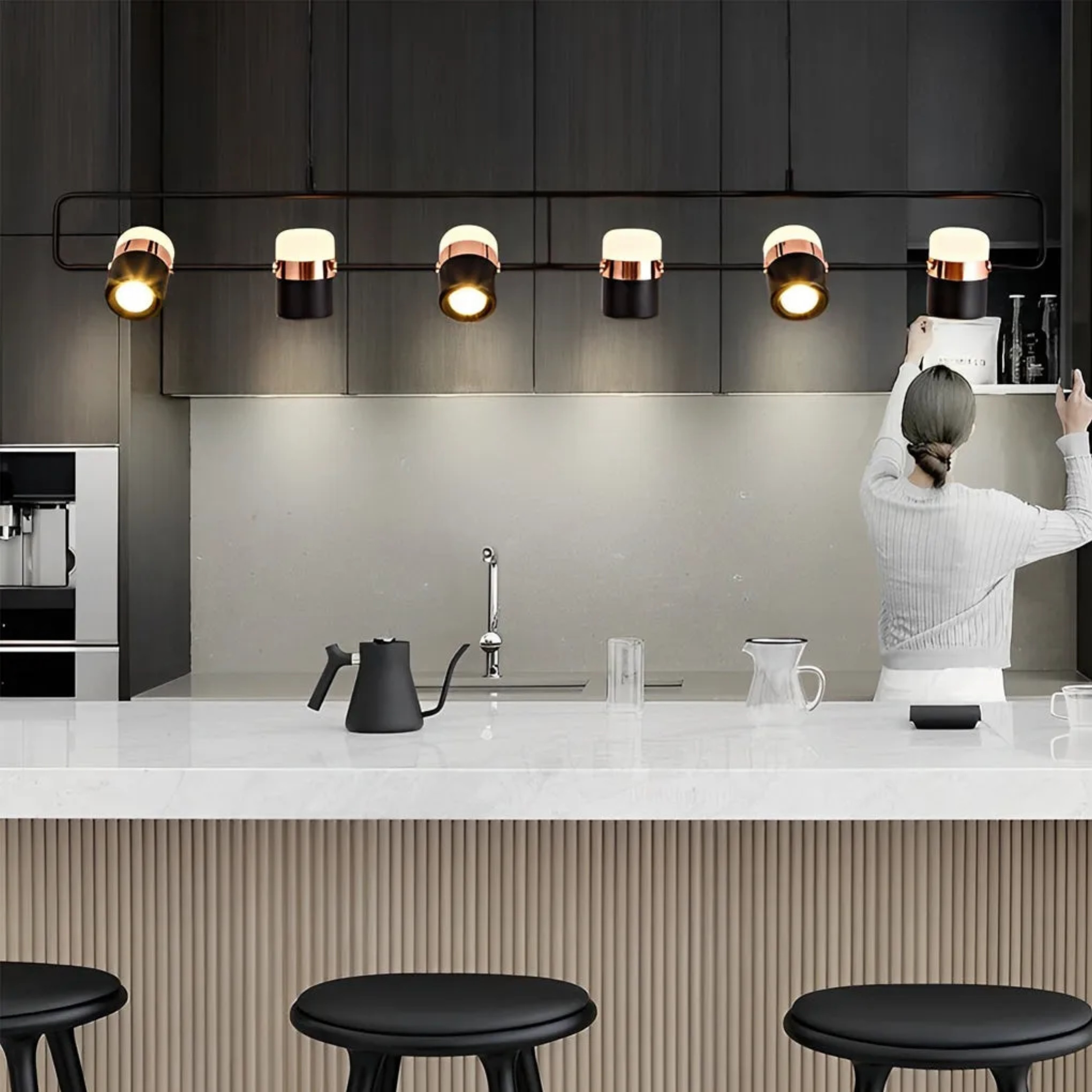 Lighom modern rotatable black pendant lighting in synthetic — 3-Light
