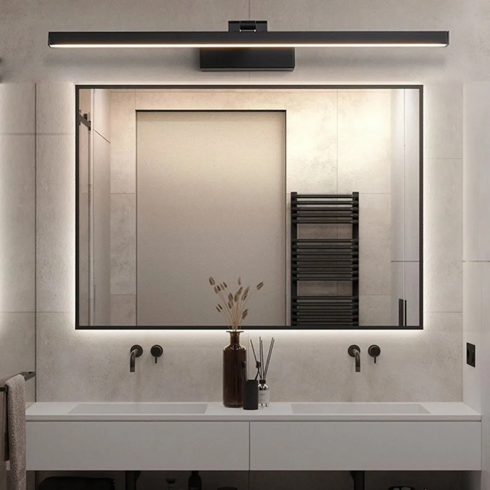 Lighom modern vanity rotatable black bathroom vanity lighting in synthetic — 35.4" L / Warm White (3000K) / White