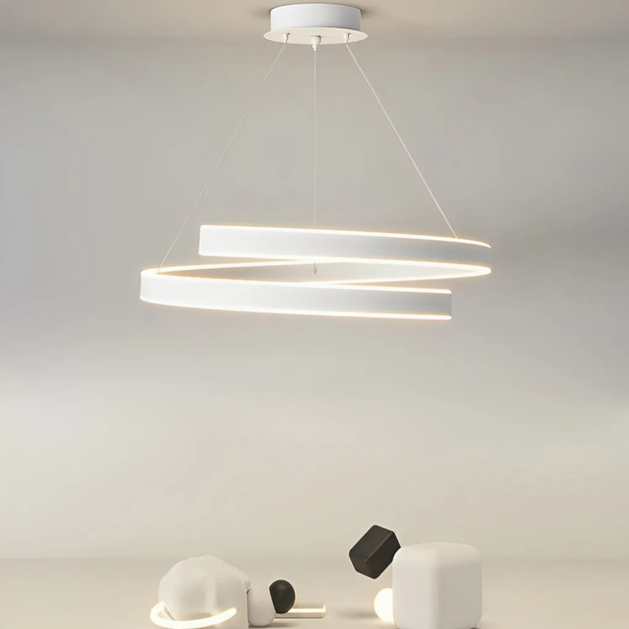 Lighom modern rotating ring white chandeliers in synthetic — Cool White (6000K)