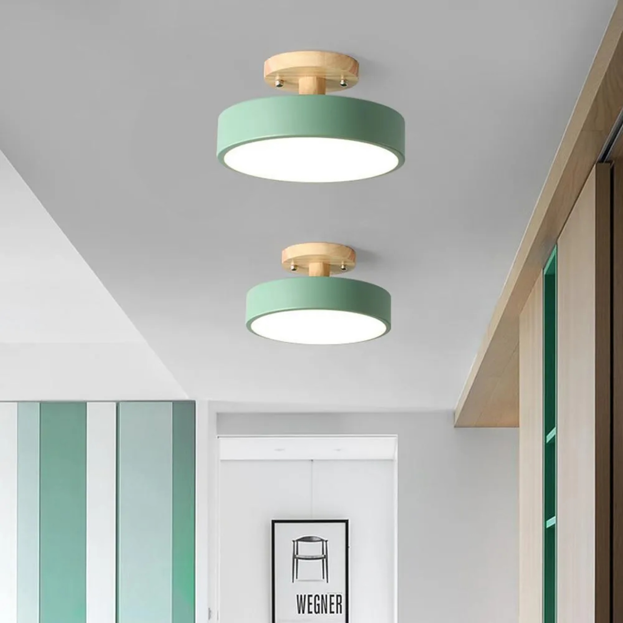 White modern 3-step round semi-flush mount light