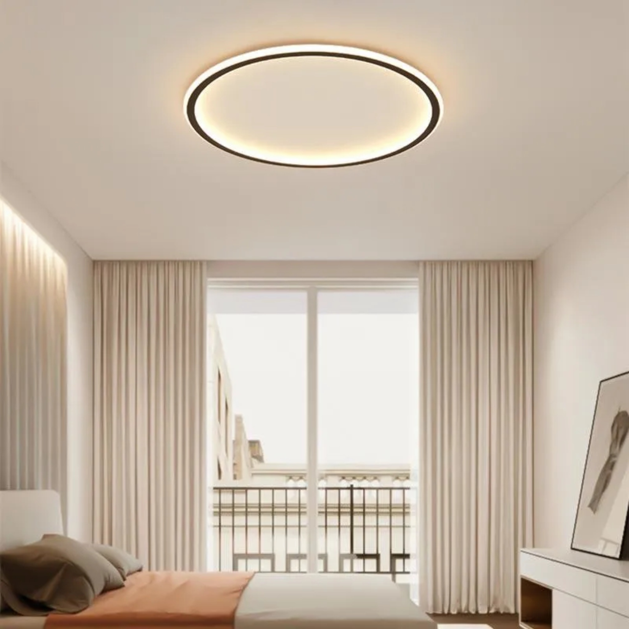 Contemporary framed round flush mount lighting in synthetic — 20" Diameter / Cool White (6000K)
