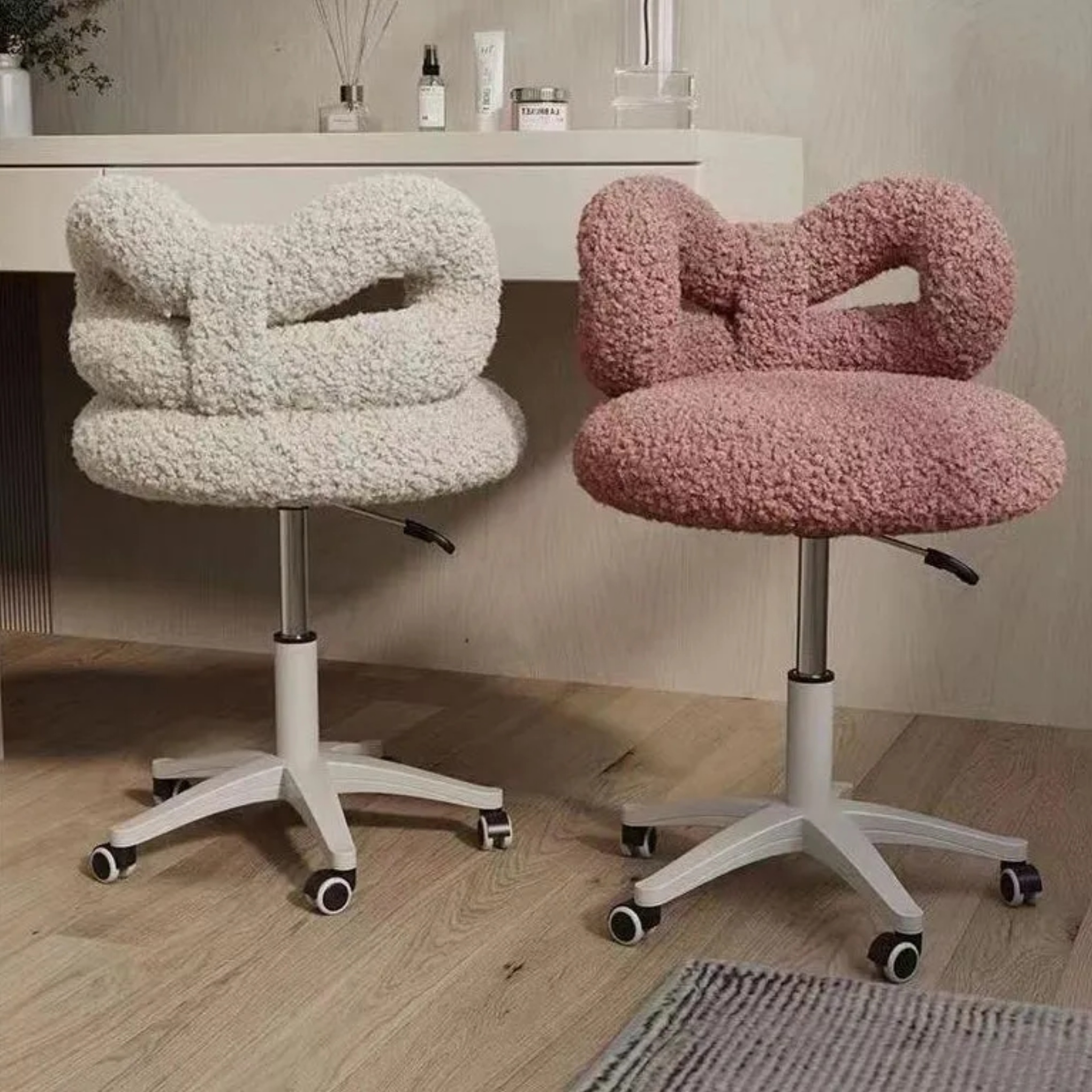 Lighom creative round lambswool steel vanity stools — White