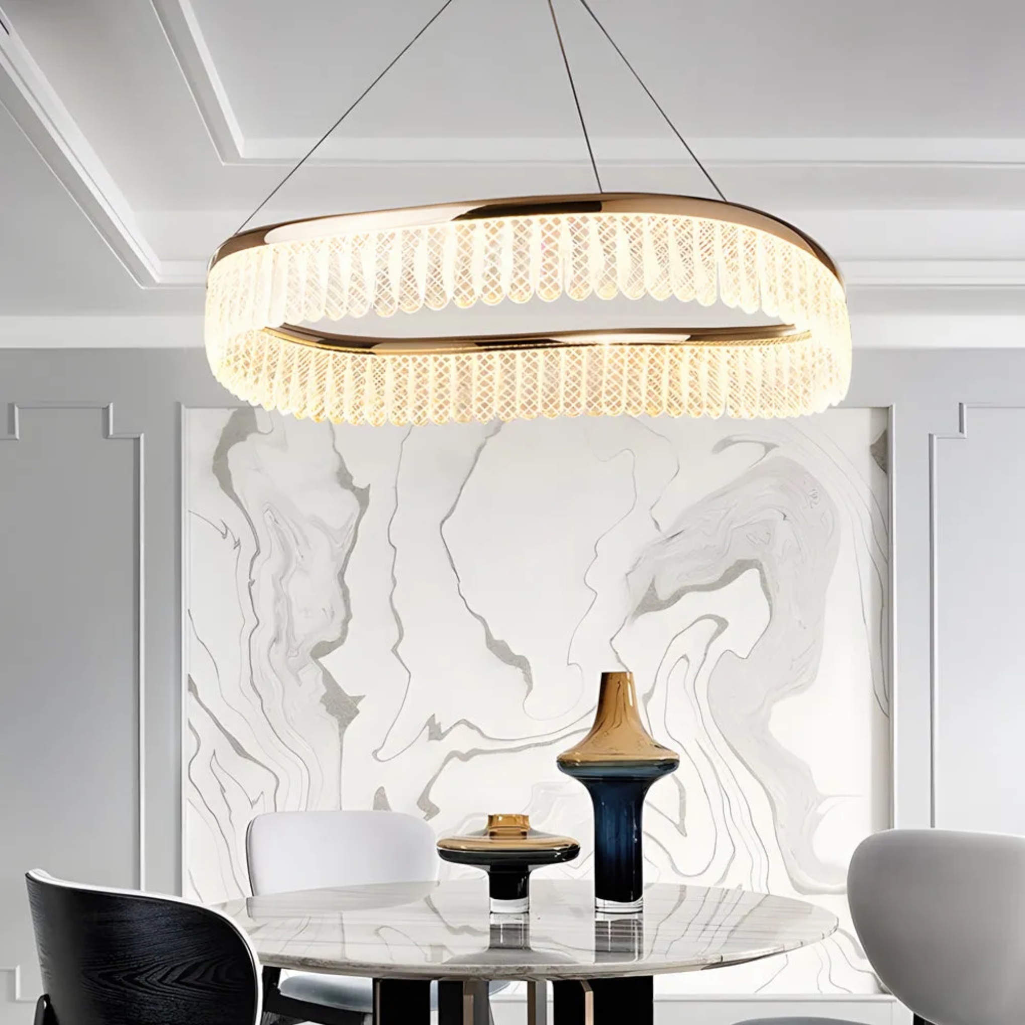 White modern round chandeliers — 18.1"