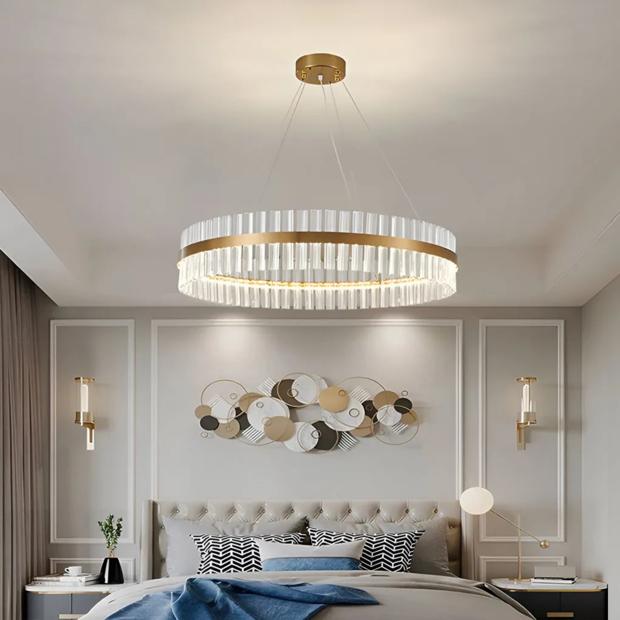Gold crystal round chandeliers - modern — 16" Diameter
