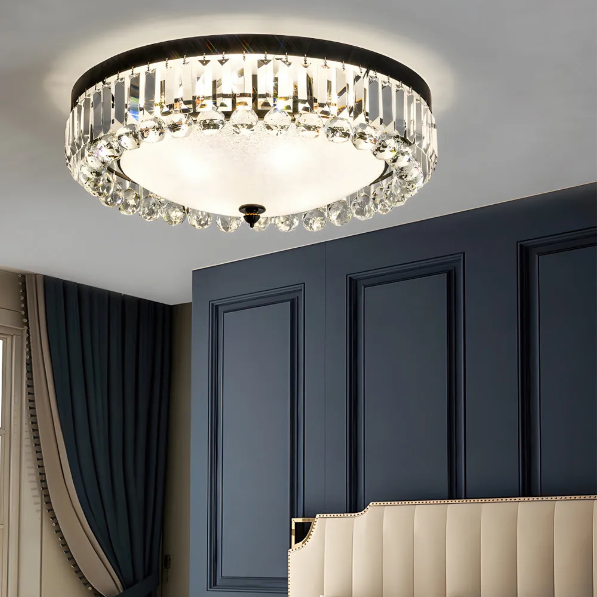 White crystal american round flush mount lighting - modern — 18.5" / Cool White (6000K)