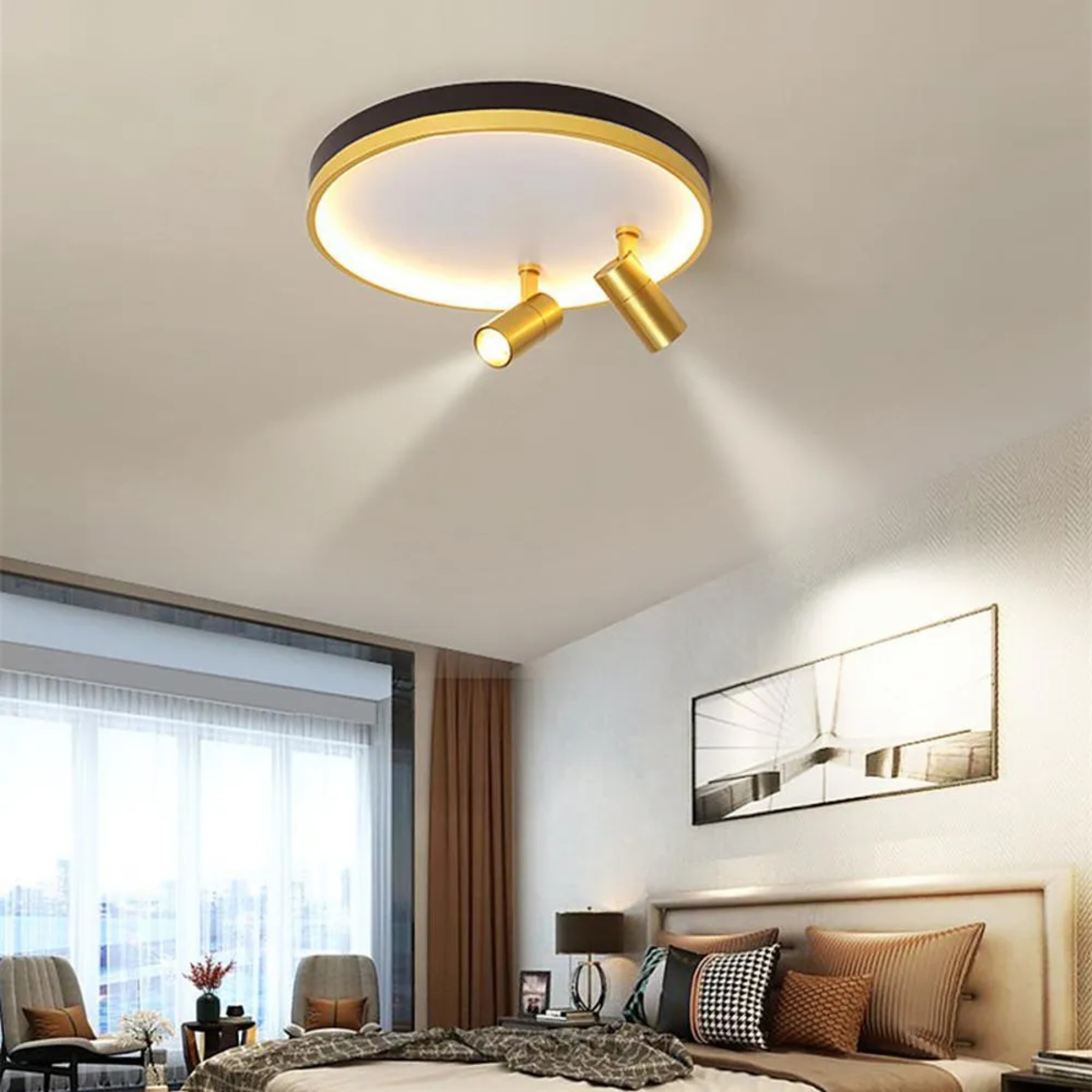 Modern round flush mount lighting in synthetic — 17" Diameter / Dimmable with Remote