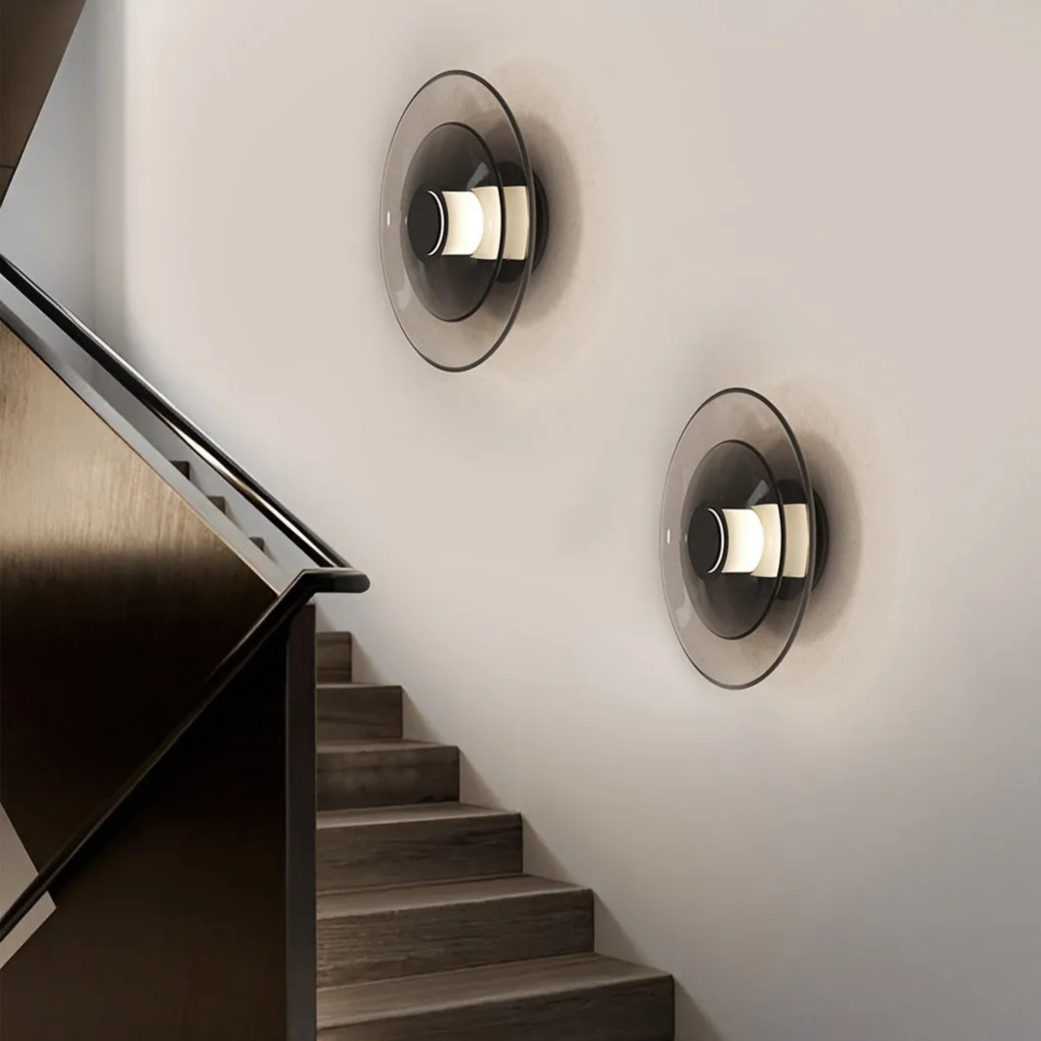 Modern double-layer round gray wall sconces — Smoke