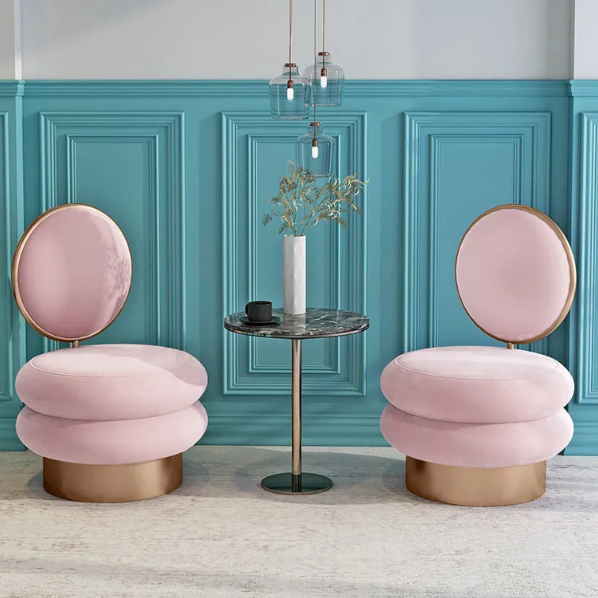 Creative vanity round vanity stools in iron — Pink