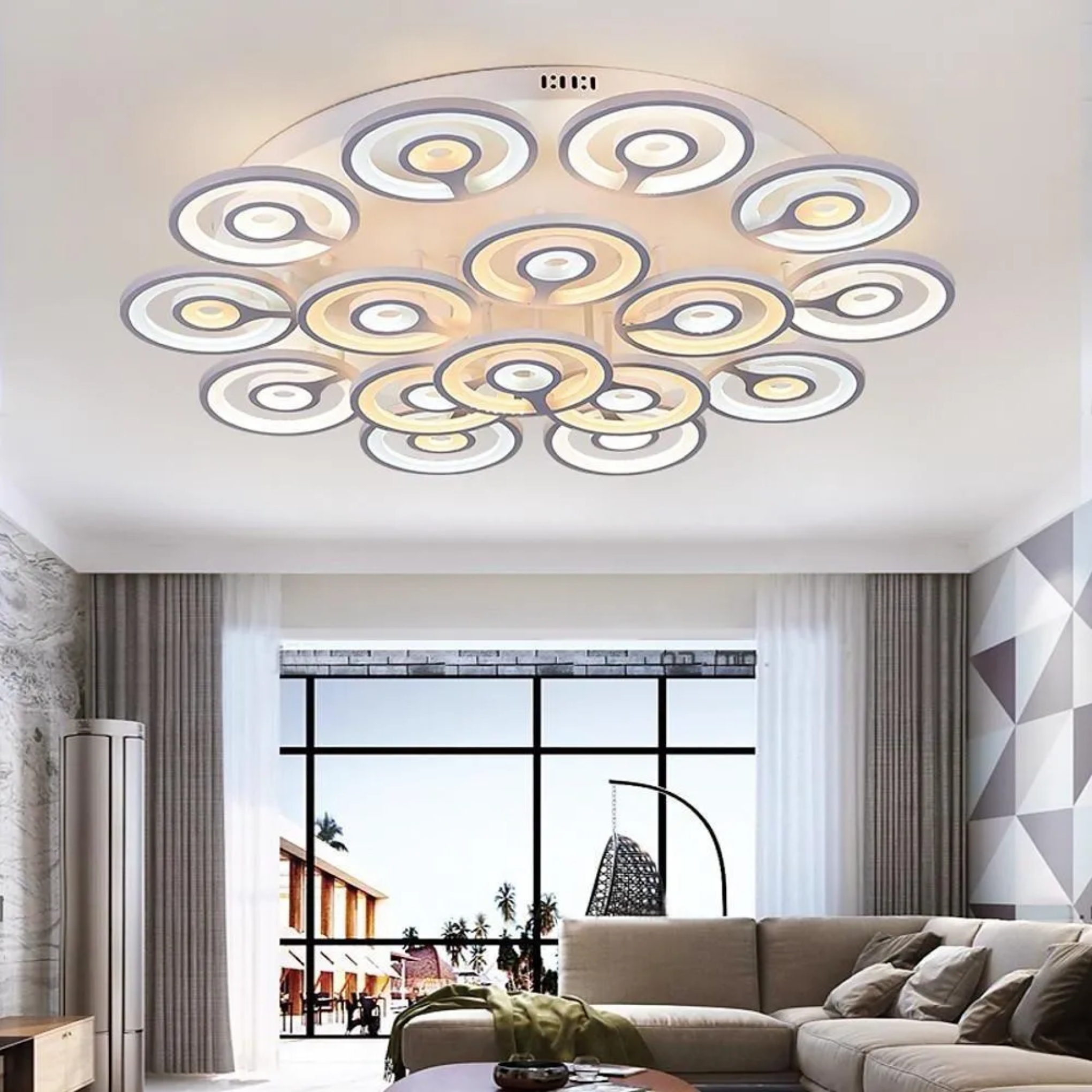 Modern flower round white synthetic semi-flush mount light — Dimmable / 7-Light