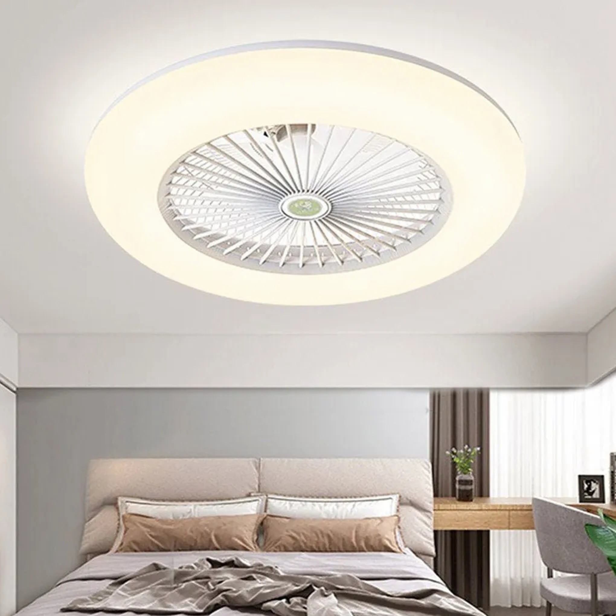 Round bladeless ceiling fans in synthetic — White