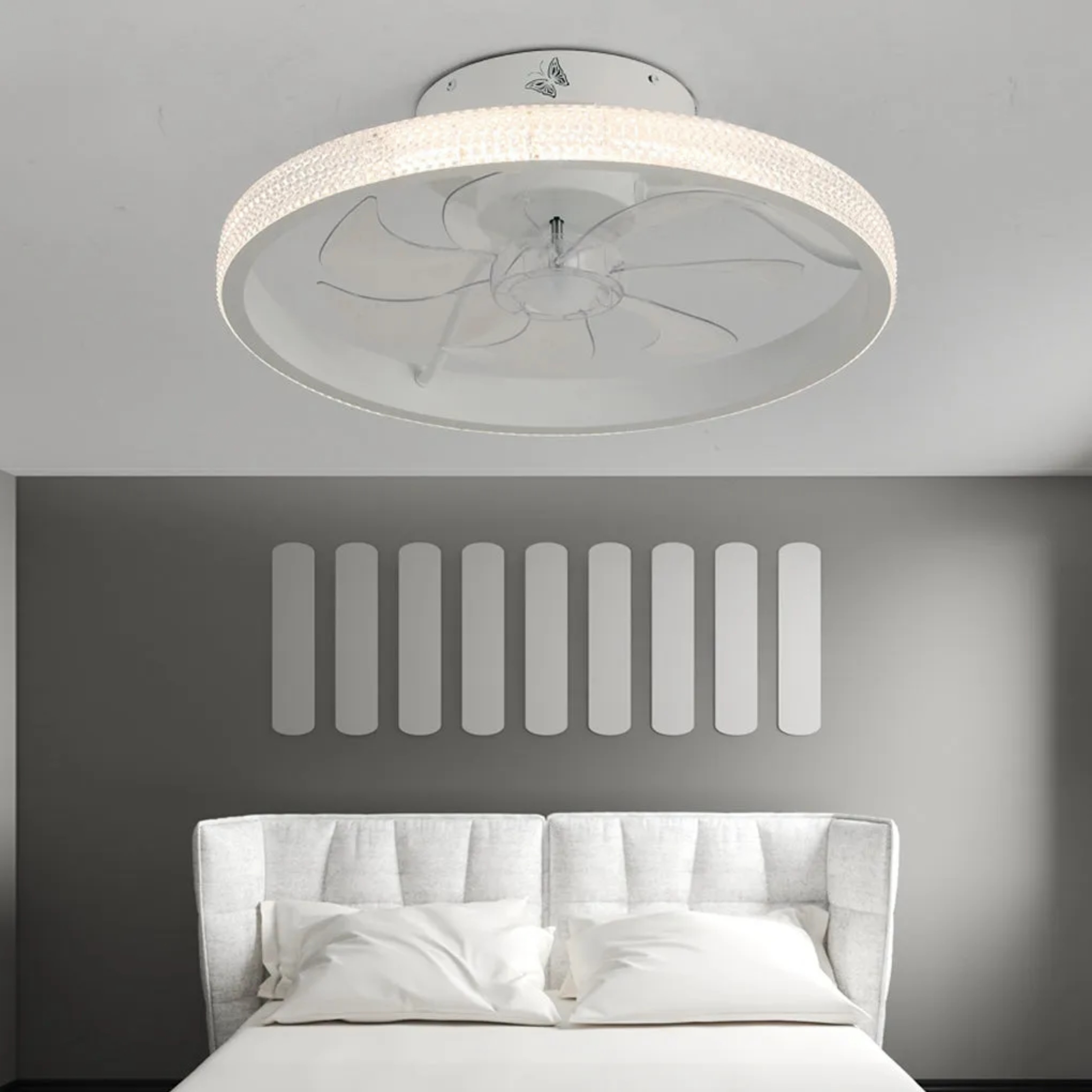 Lighom modern bladeless round white ceiling fans in synthetic