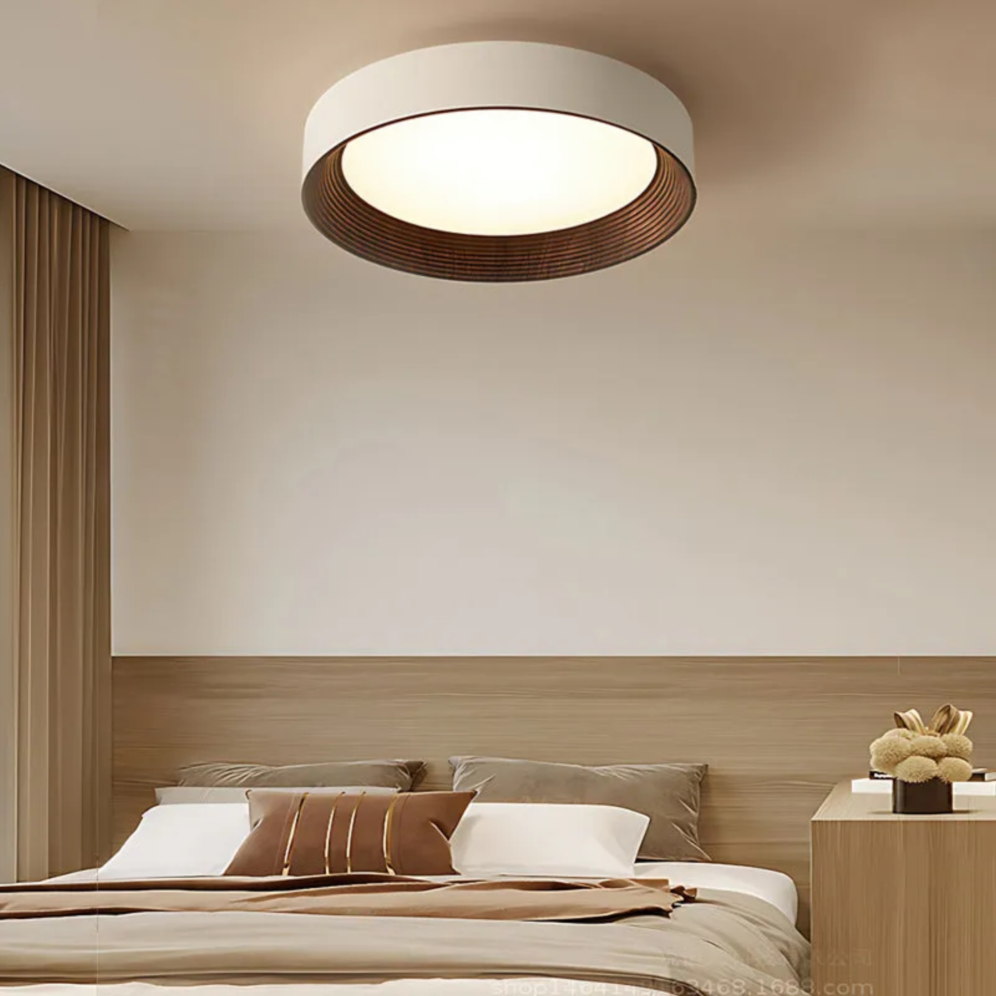 Lighom rustic 3-step round iron flush mount lighting — Walnut