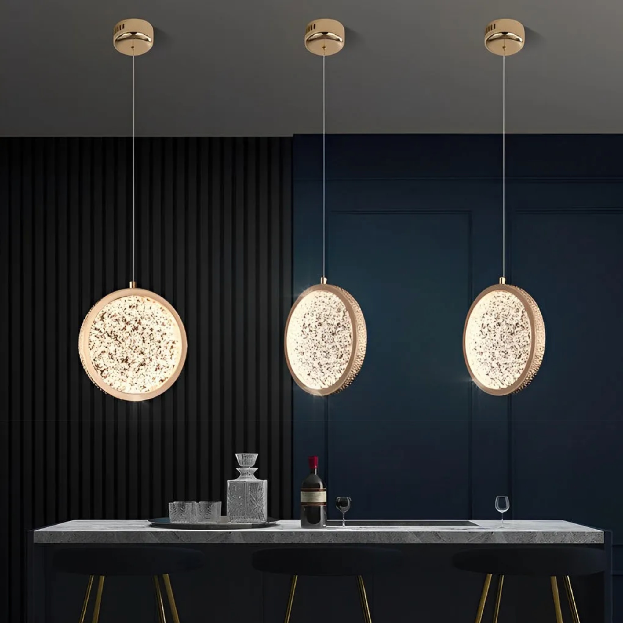 Gold modern round pendant lighting — 6" Diameter