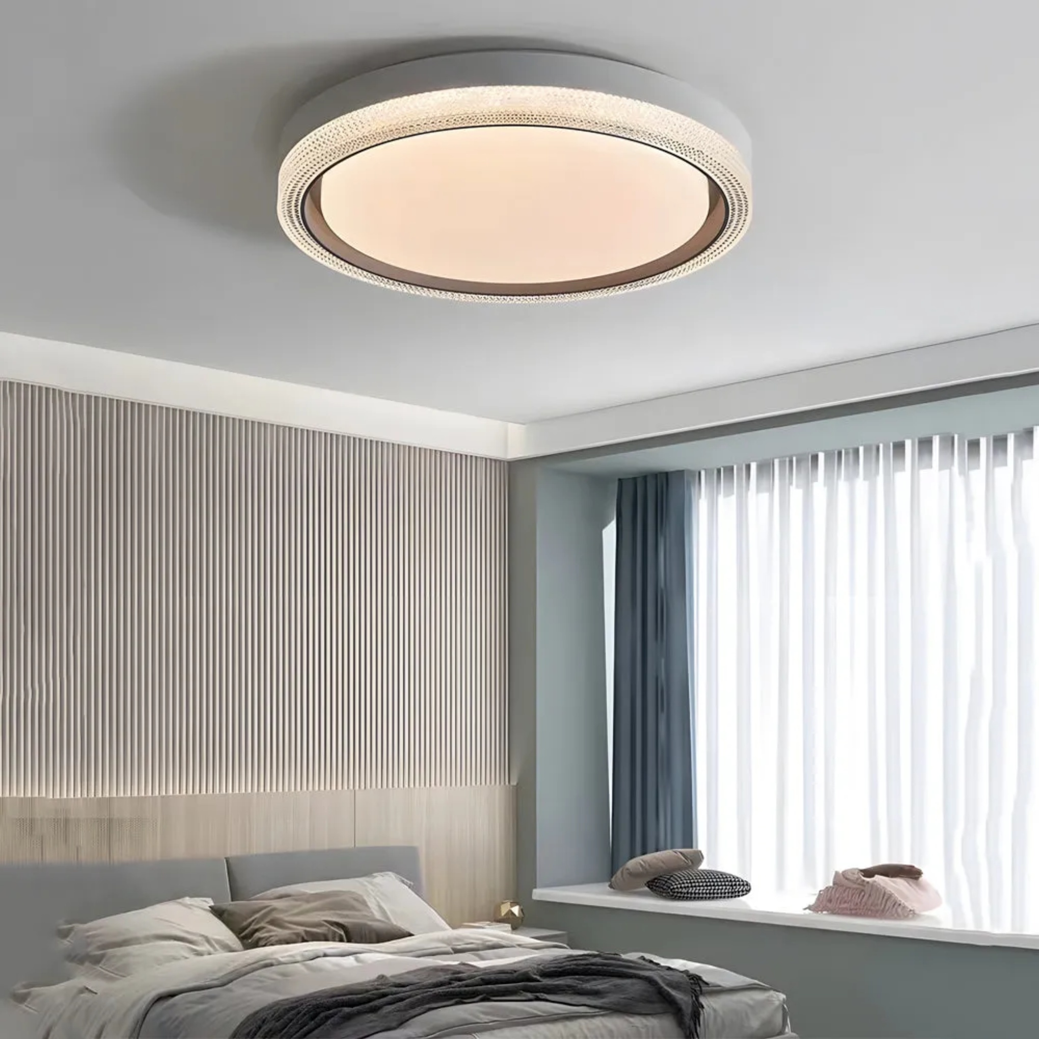 Modern round brown flush mount lighting in synthetic — 15.7" Diameter / Brushed Gold