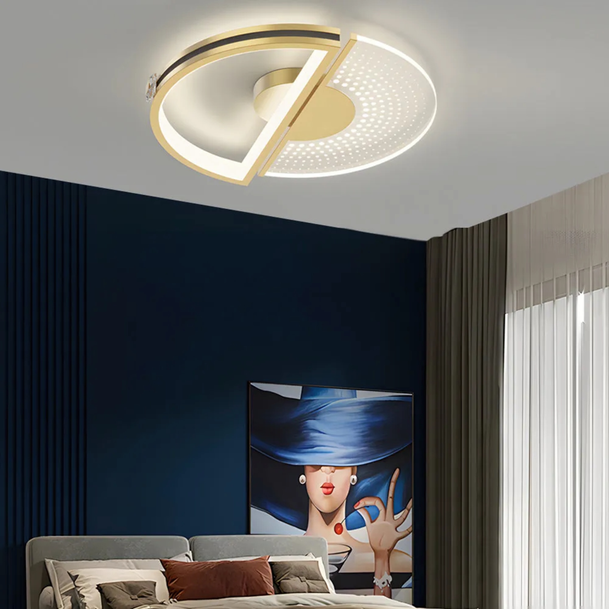 Lighom round synthetic semi-flush mount light for bedroom — 15.7" Diameter