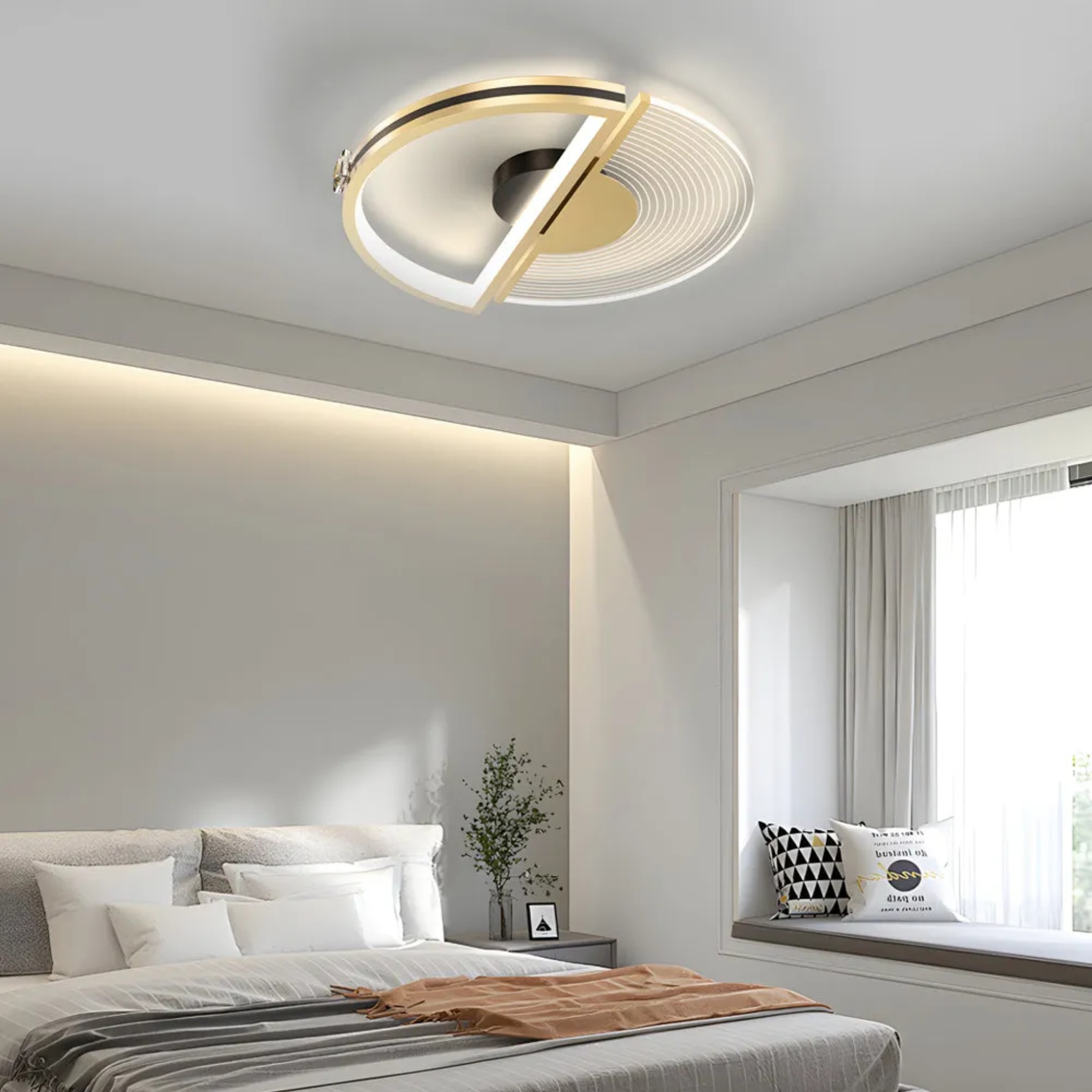Leather round semi-flush mount light in synthetic — 15.7" Diameter