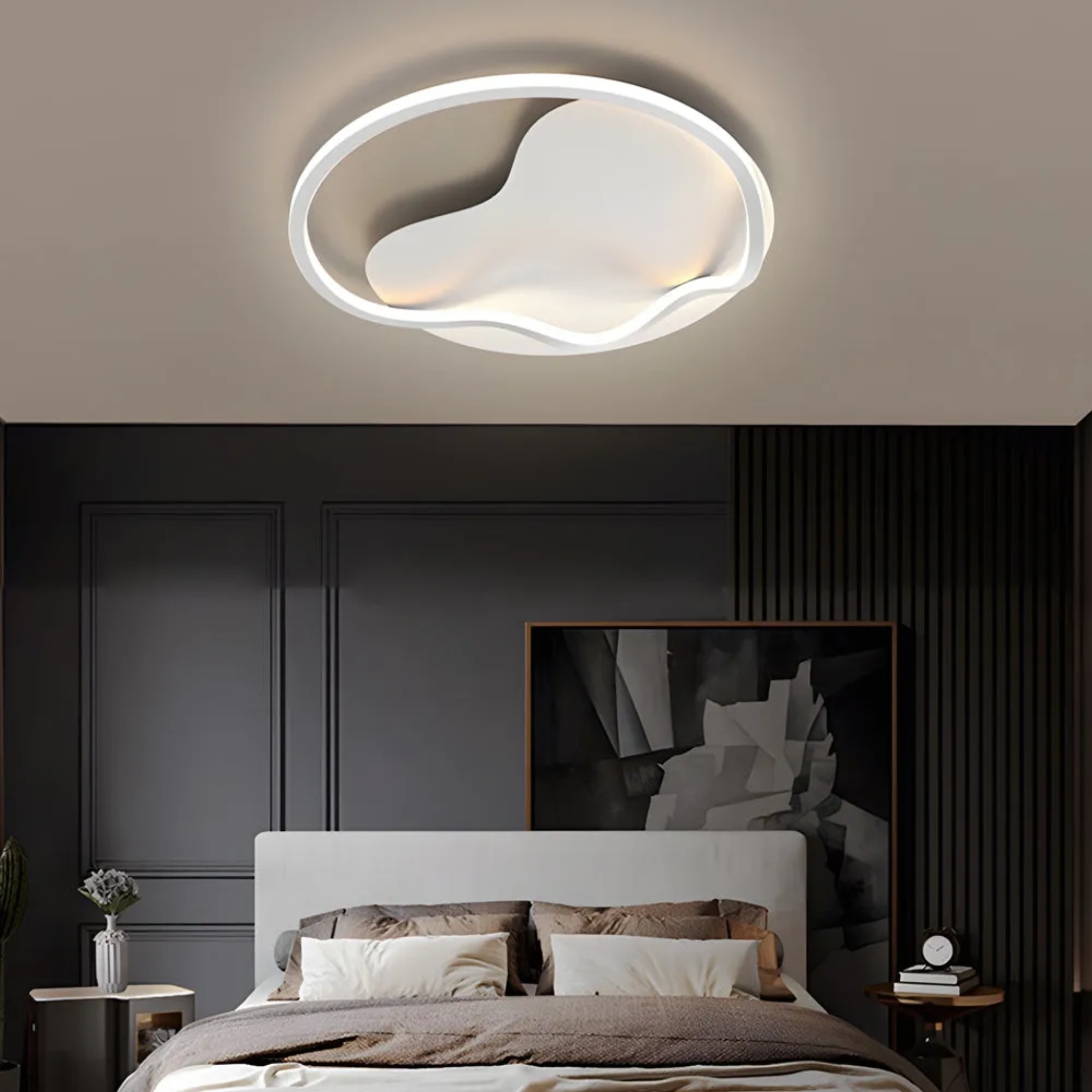 Modern round white flush mount lighting — Cool White (6000K)