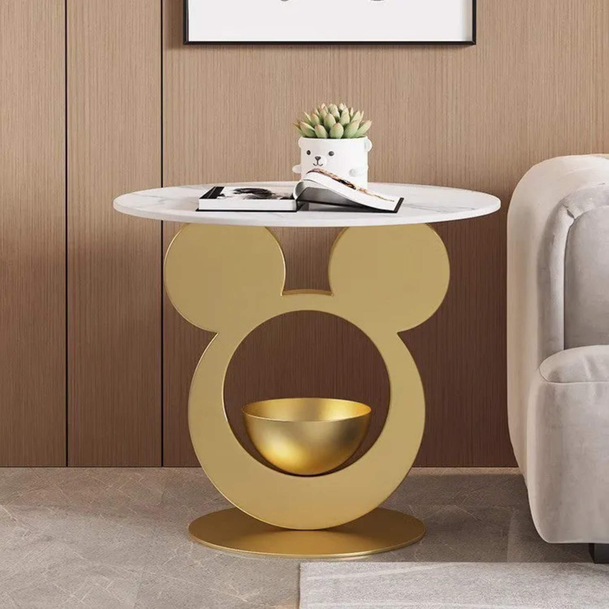Lighom creative round bowl gray end & side tables — Pandora Gray / Gold