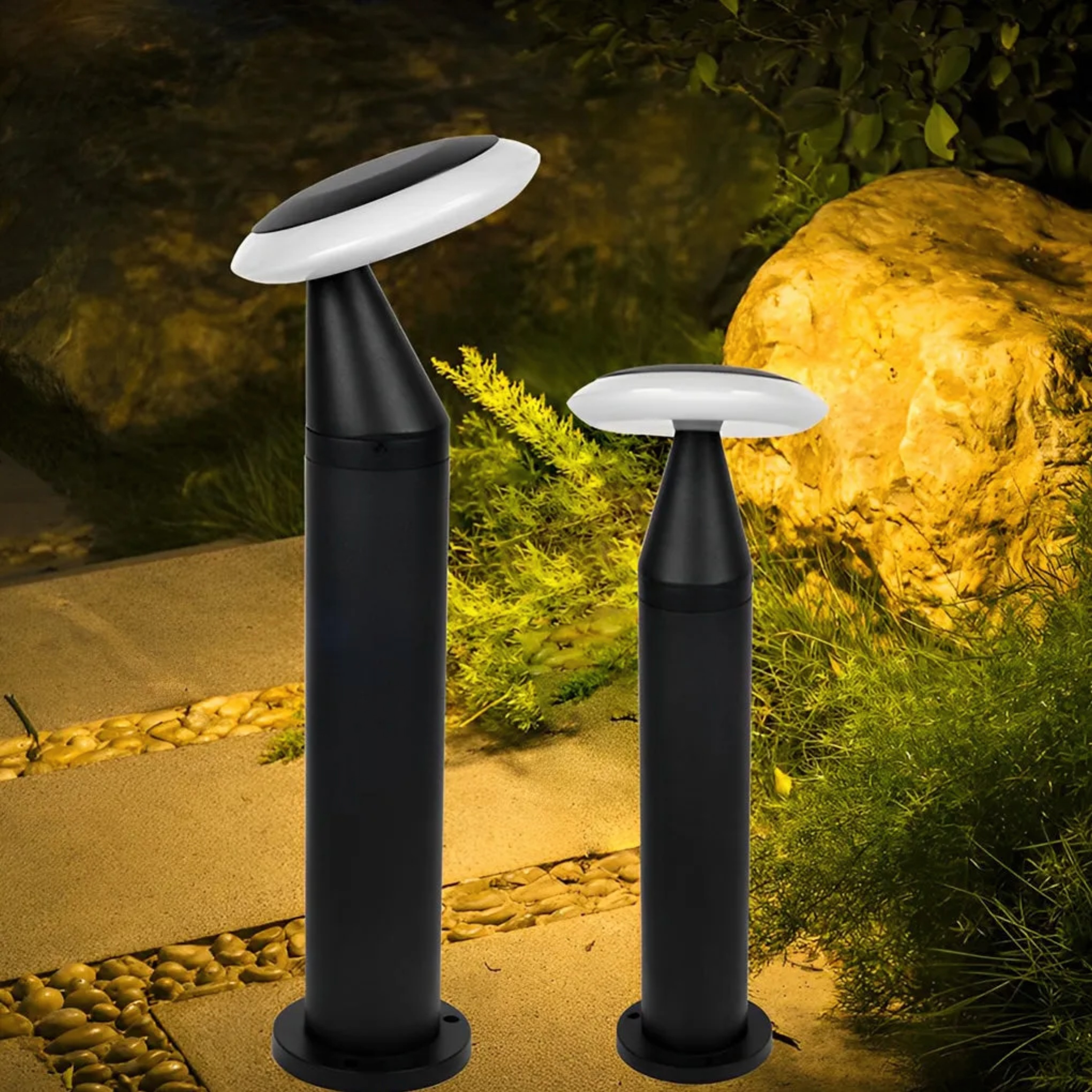 Black modern lawn round landscape lighting — 16"