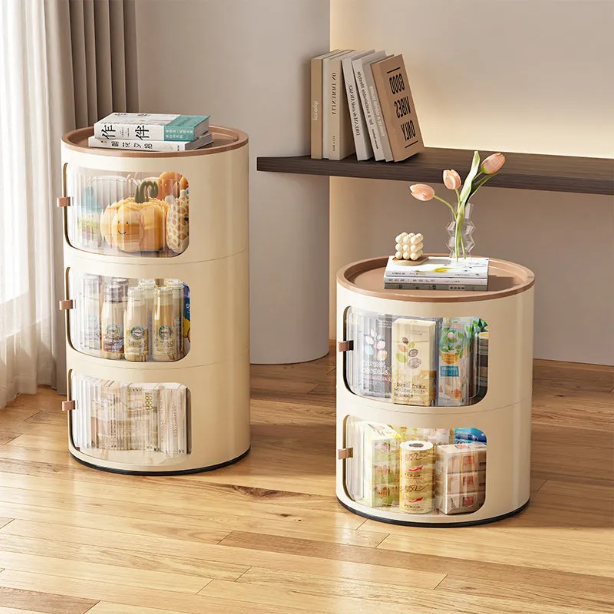 Creative end round end & side tables in metal — 15.75" H x 12.6" Dia / 2-Drawer