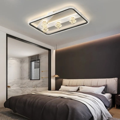 Lighom modern rectangular round black semi-flush mount light in synthetic — Matte Black