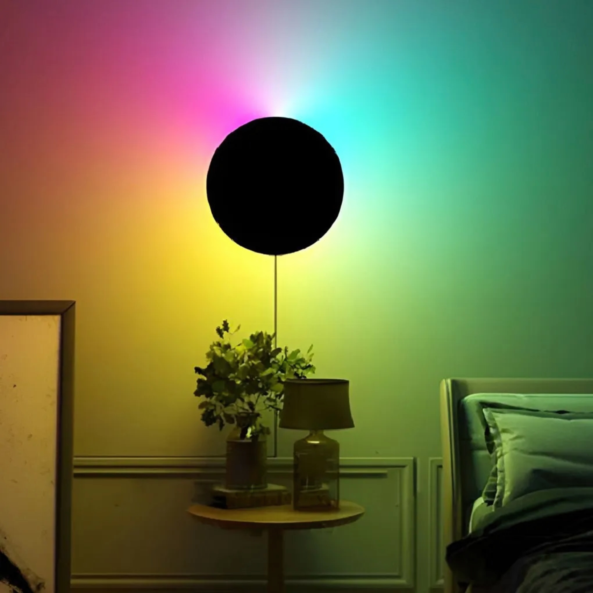 Lighom rgb round metal wall sconces for bedroom — Dimmable with Remote