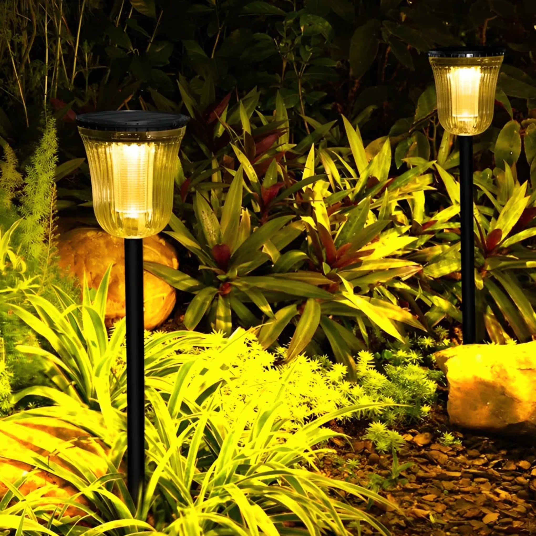 Modern 2-pack sensor black landscape lighting in synthetic