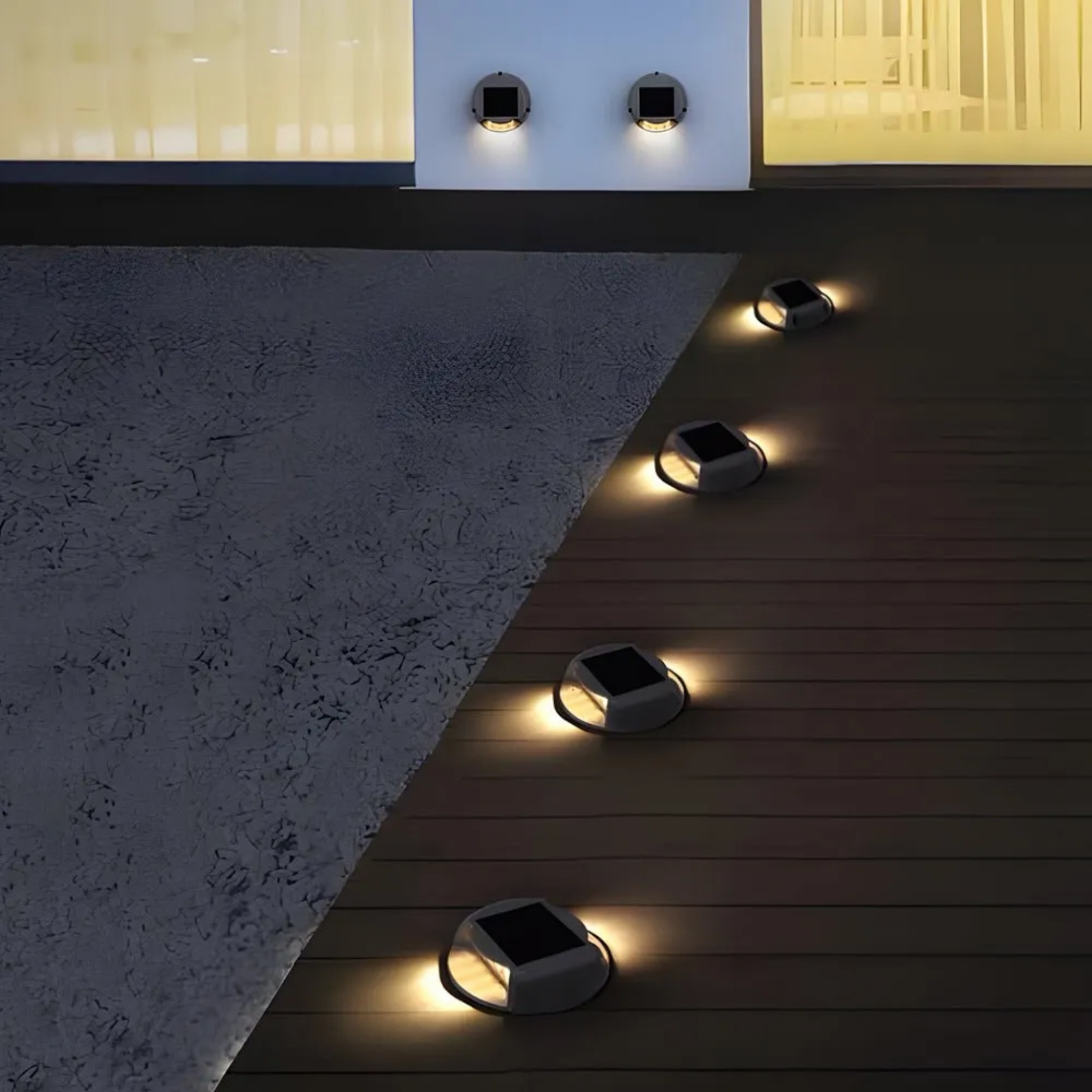 Modern round deck gray synthetic step & deck lights — 1-SIDE Lighting / Warm White (3000K) / Set of 1