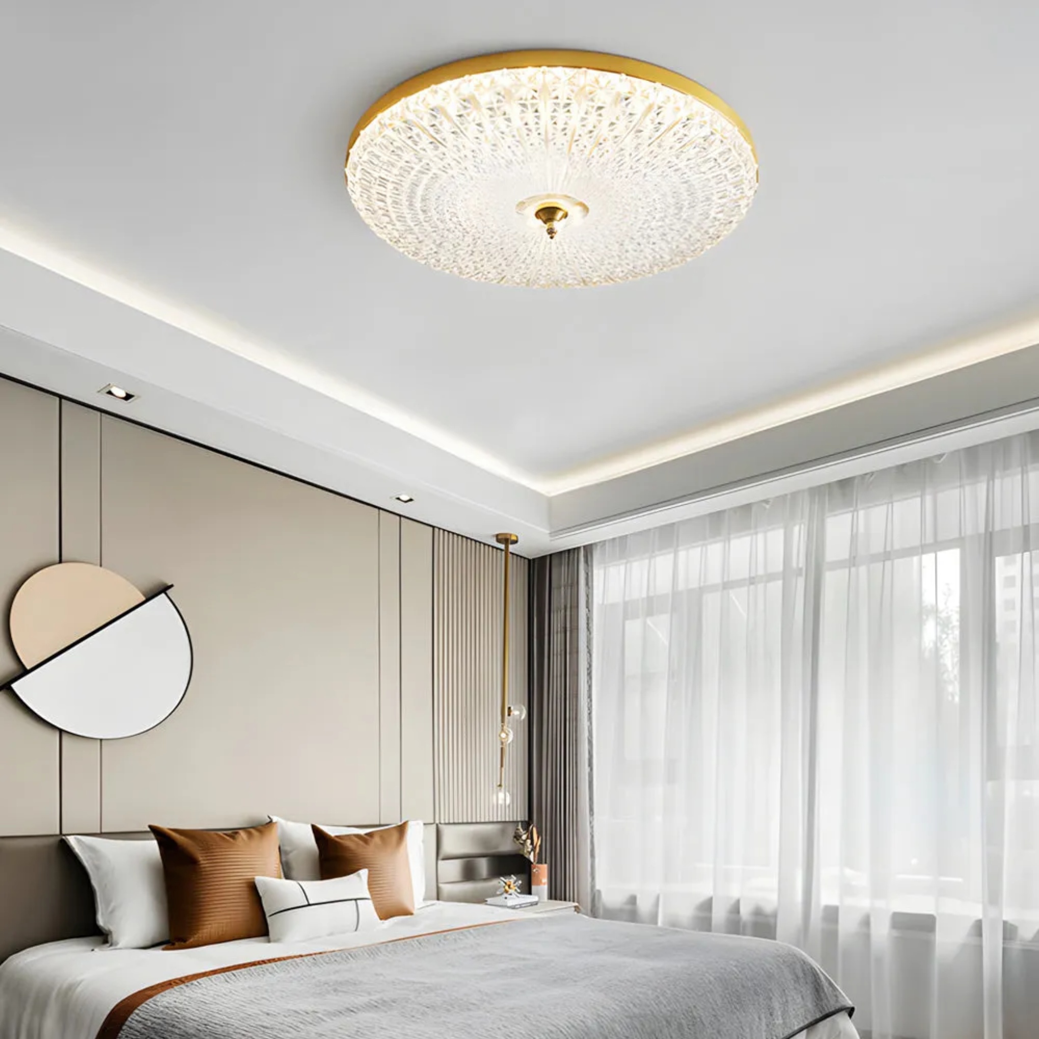 Lighom modern sparkle round glass flush mount lighting — Brushed Gold