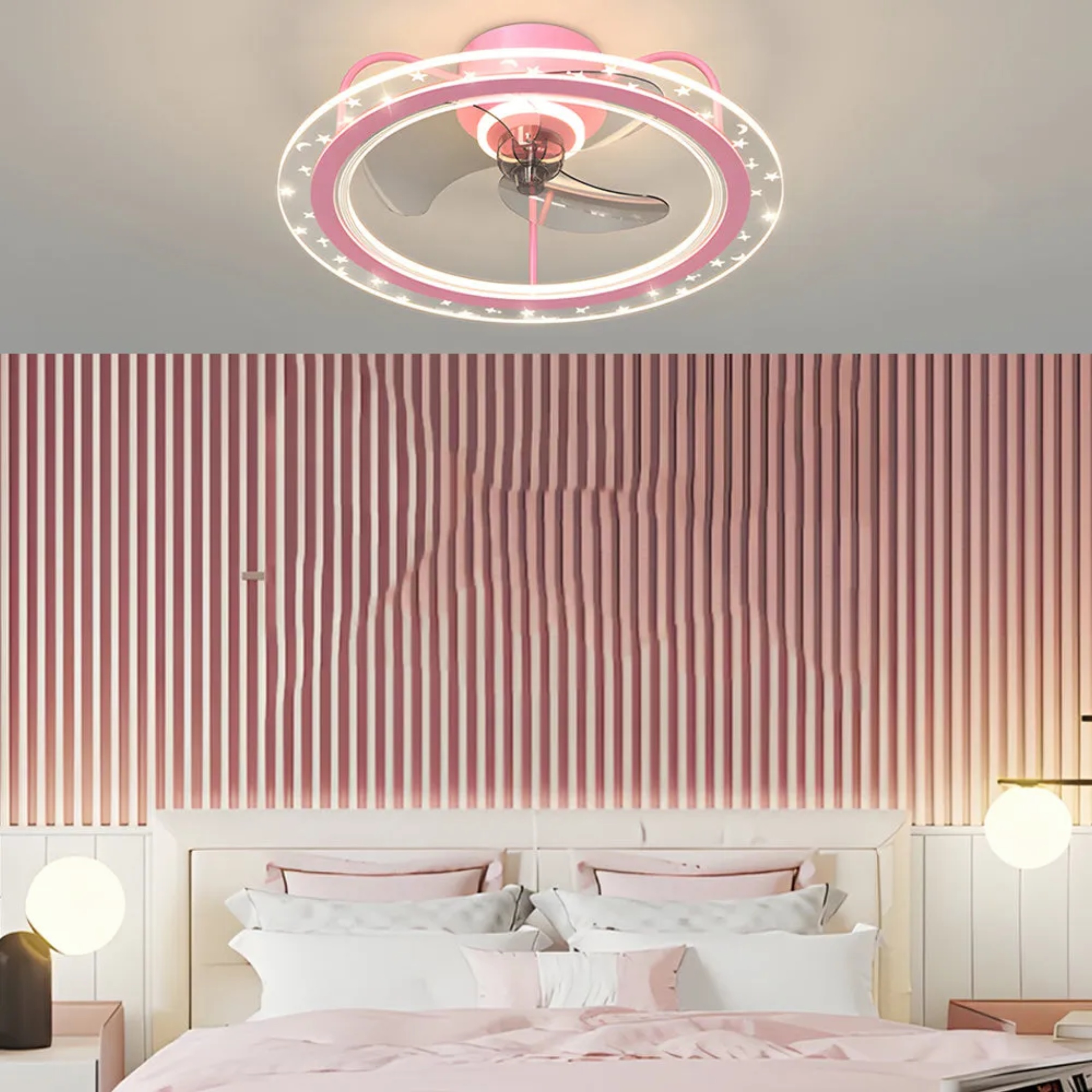 Modern star home white kids ceiling fans — Pink