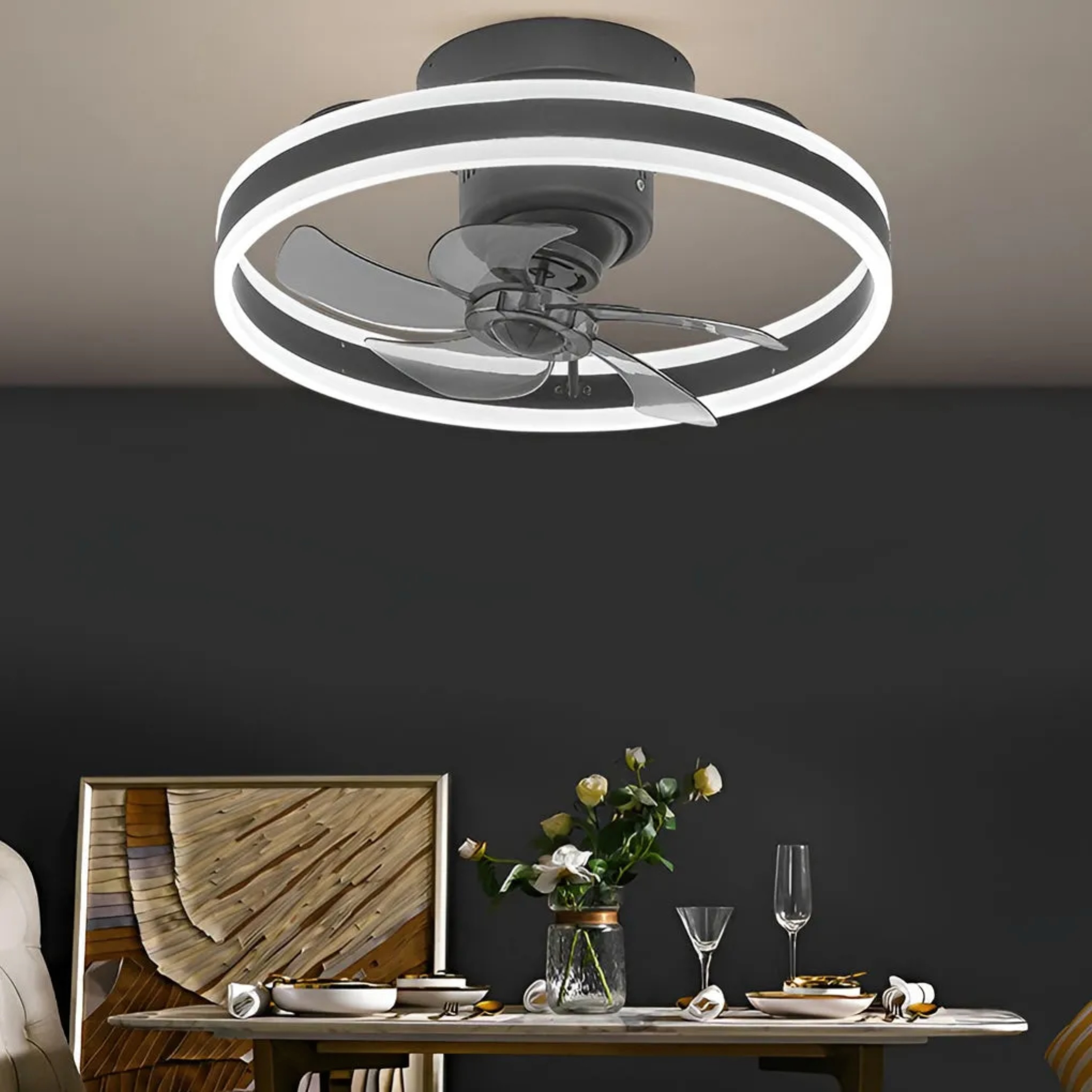 White modern round 360 ceiling fans
