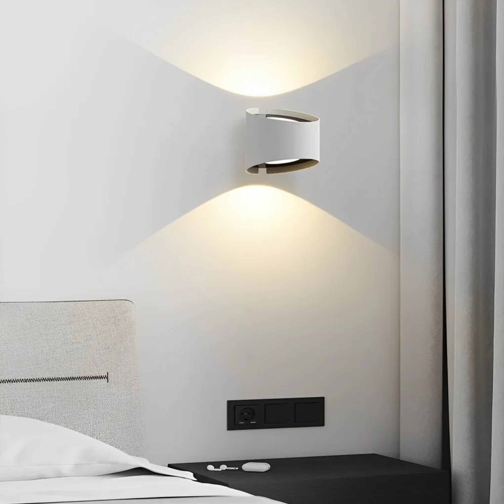 Brown modern up-down round wall sconces — Matte Black