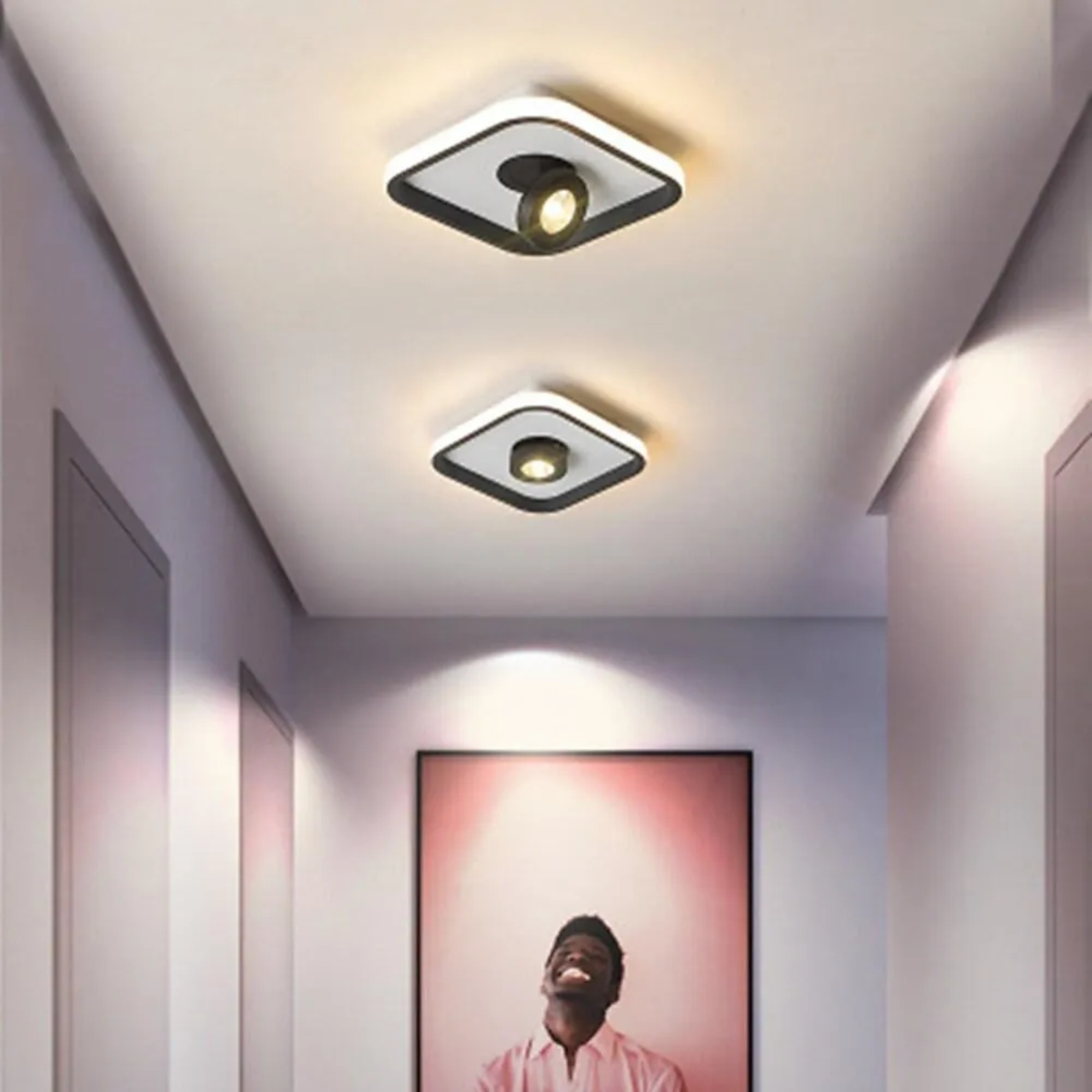 Modern circular spotlight black flush mount lighting in metal — Warm White (3000K) / White