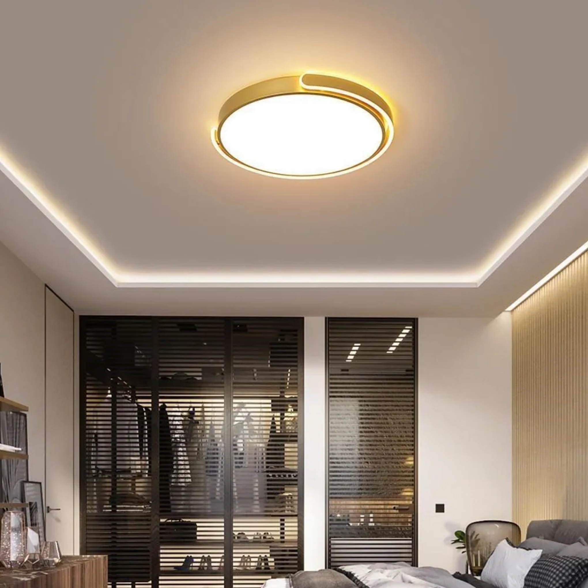 Minimalist rounded yellow flush mount lighting, Lighom — 20" / Warm White (3000K)