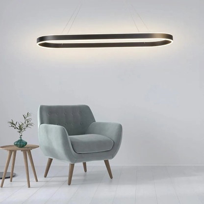 Modern rounded rectangle black synthetic pendant lighting, Lighom — 31" L x 12" W x 2" H / Warm White (3000K) / White