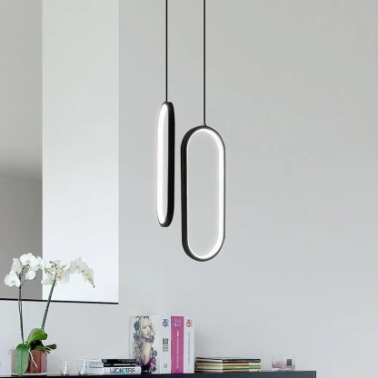 Modern rectangle rounded black pendant lighting, Lighom — Warm White (3000K) / White