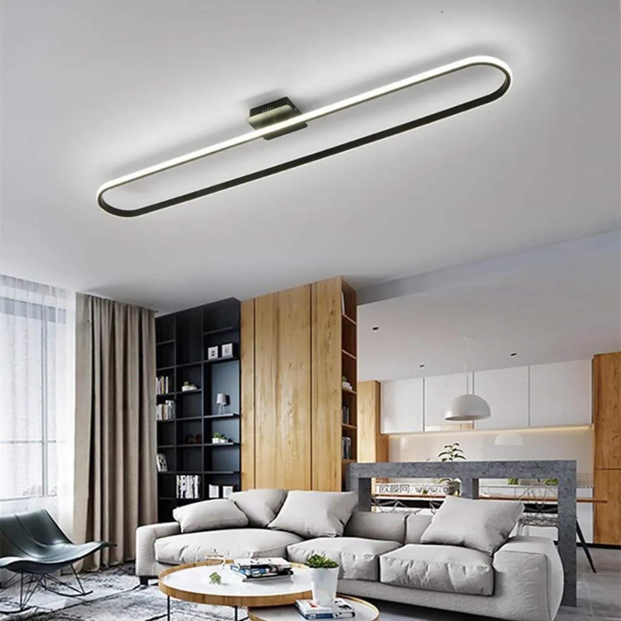 Lighom minimalist rectangle rounded synthetic semi-flush mount light — 28" L x 7" W x 4" H / Warm White (3000K)