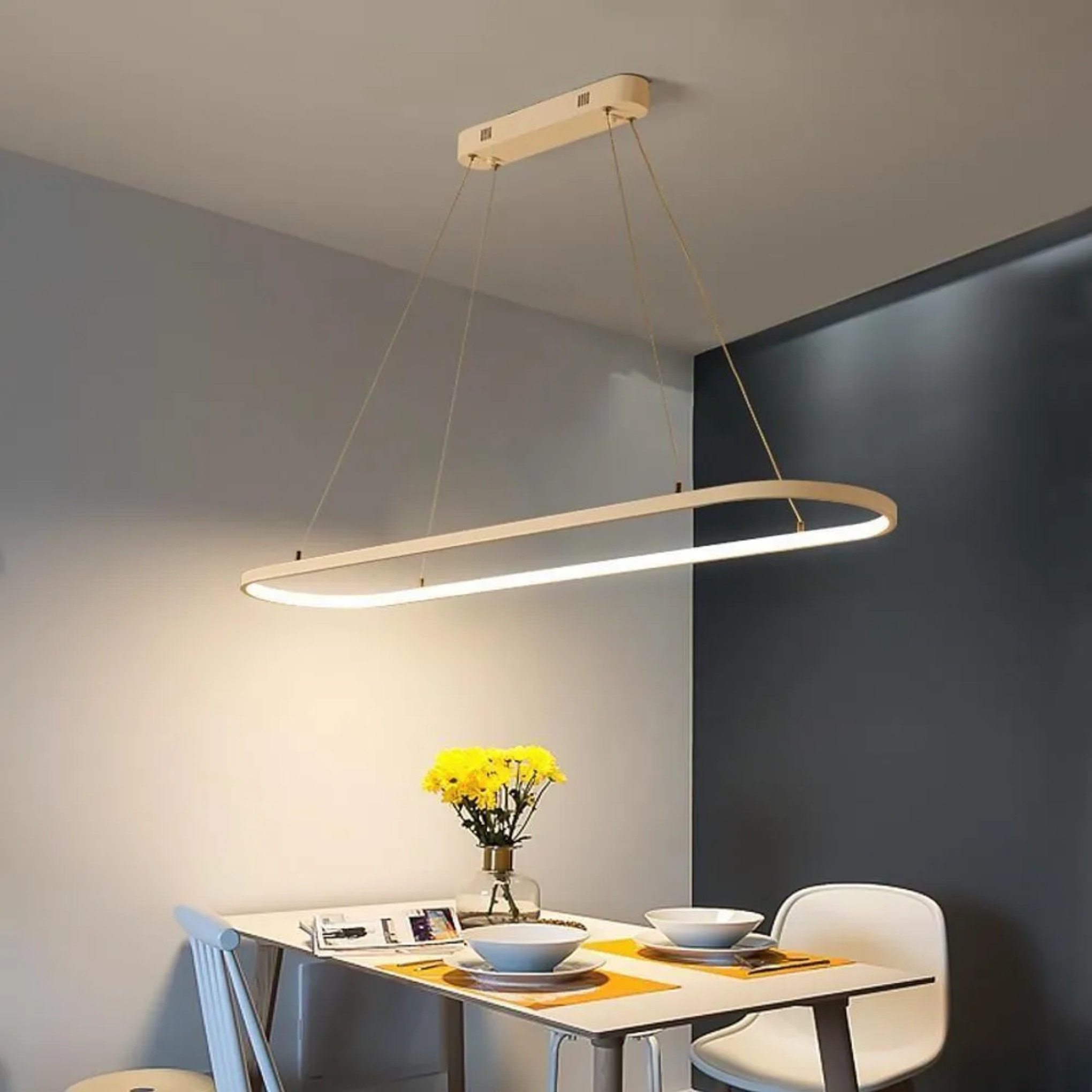 Modern rectangular rounded pendant lighting in aluminum — Warm White (3000K) / White
