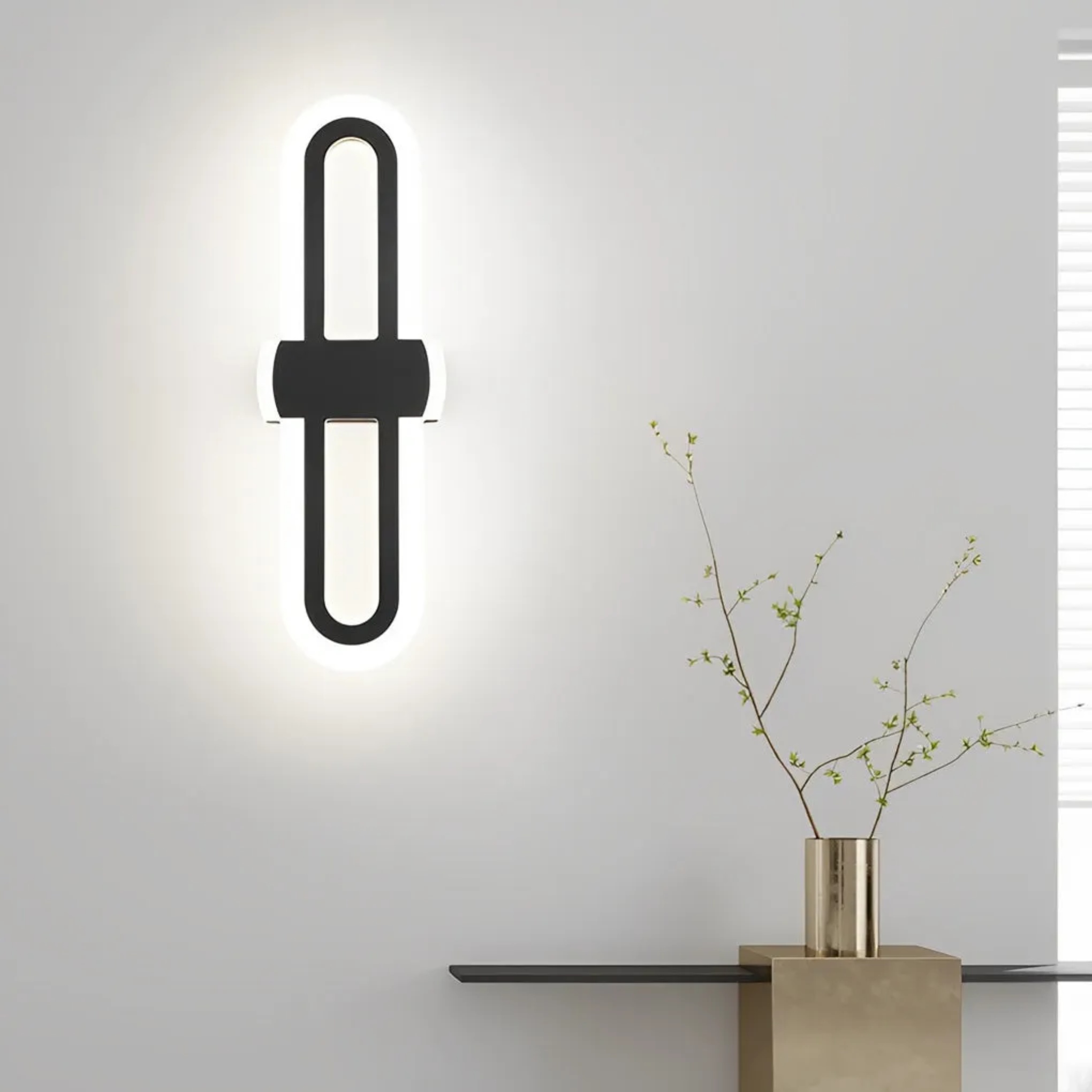 Black metal rectangular rounded wall sconces - modern — Cool White (6000K) / Matte Black