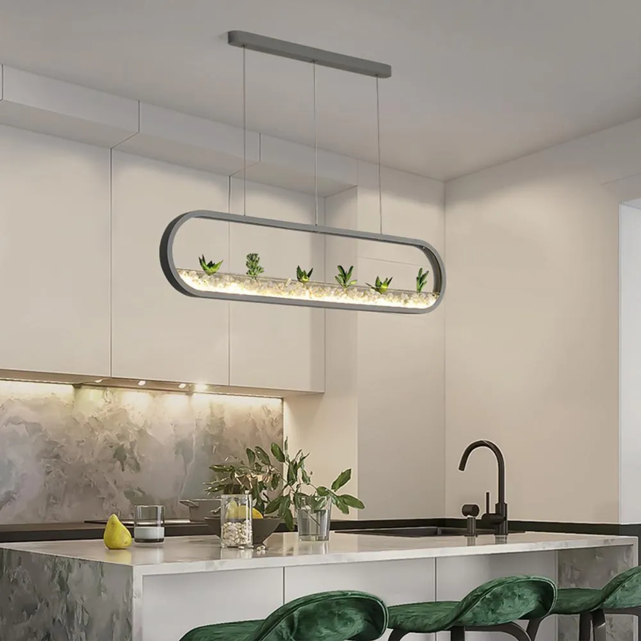 Modern rectangular rounded gray synthetic pendant lighting, Lighom — Warm White (3000K) / White