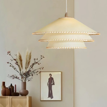 Rustic 3-tier 1-light fabric pendant lighting — 15.7" Diameter