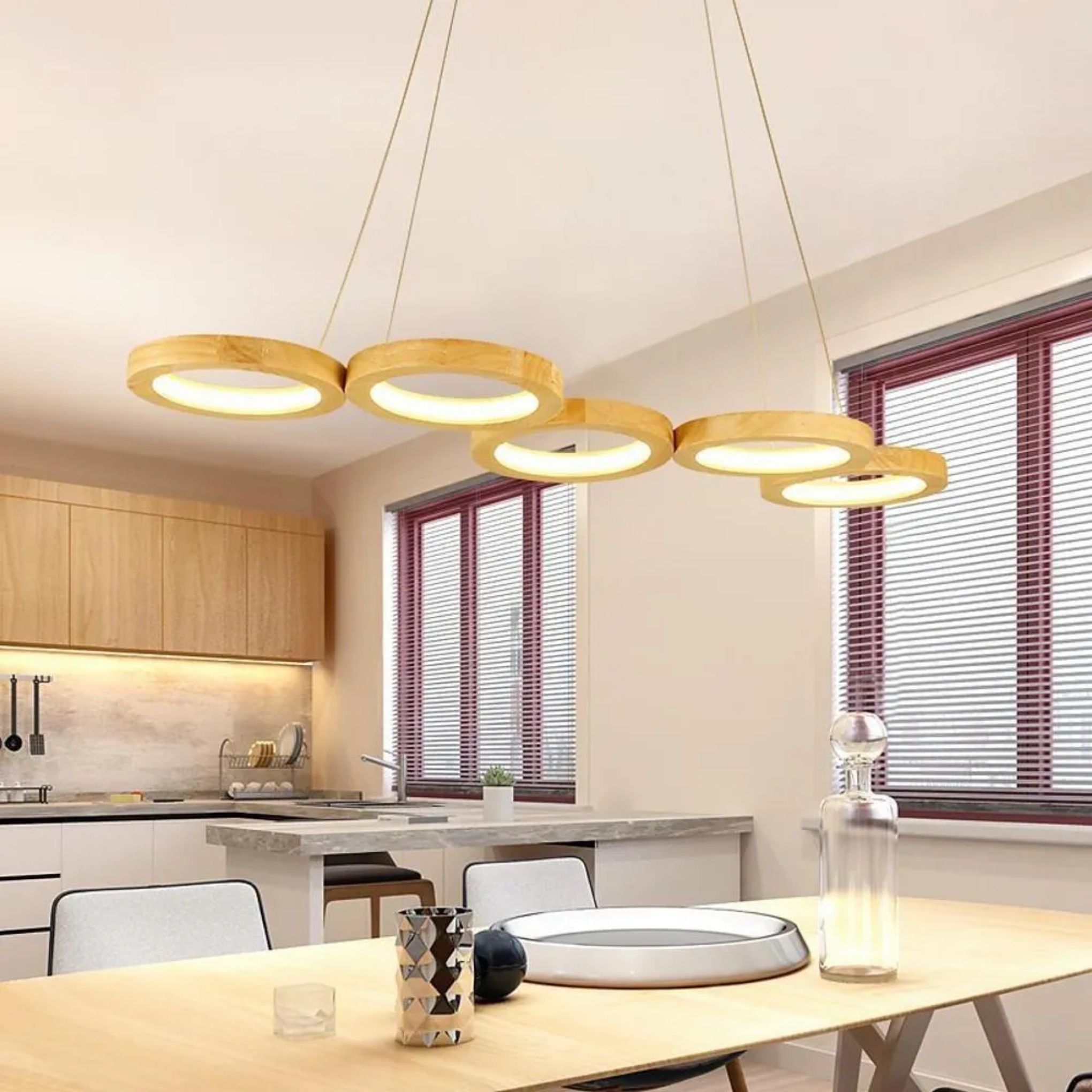 Lighom rust island wood pendant lighting for kitchen — 30" L x 10" W / Warm White (3000K)