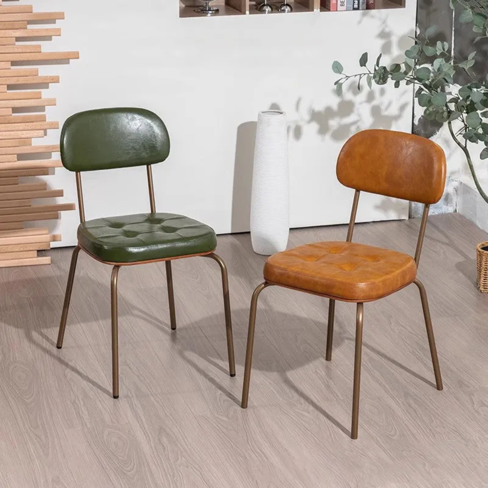Lighom traditional arc rust wood dining chairs & benches — Genuine Leather / White