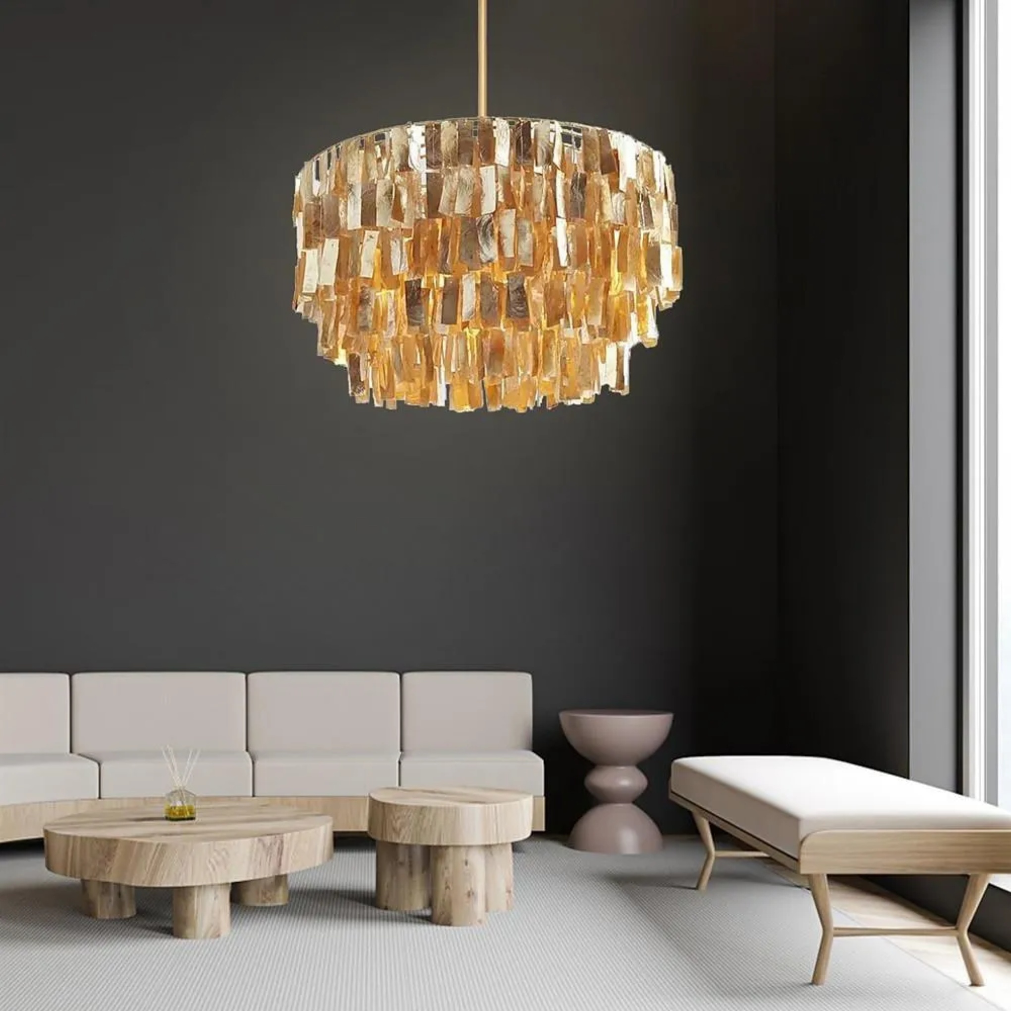 Mid-century rust shell-shaped pendant lighting in natural — White