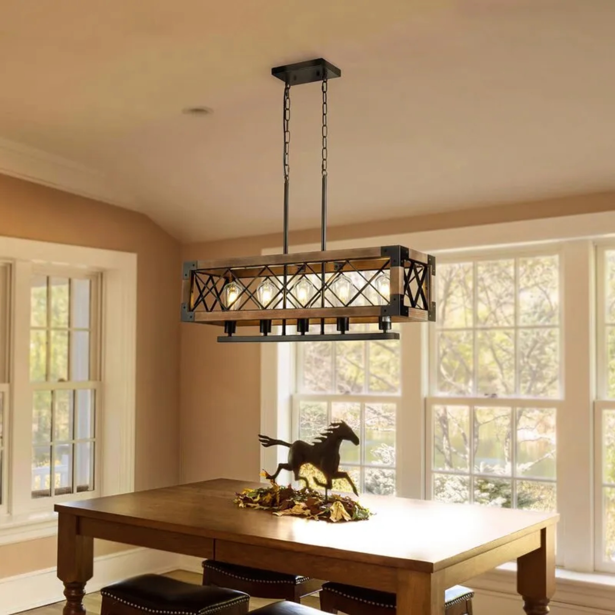 Lighom industrial rust home wood chandeliers — Bulb Not Included / 1-Light