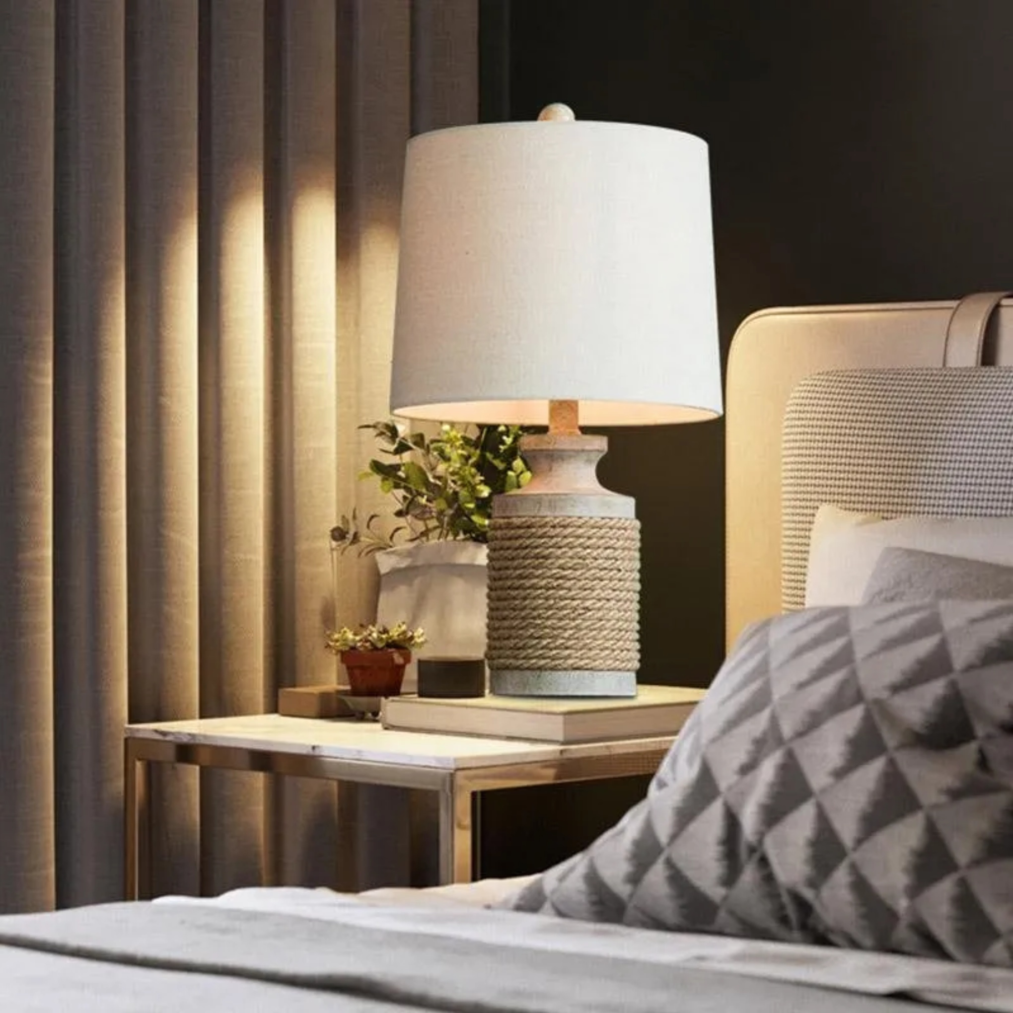 Gray fabric oatmeal rust table lamps - rustic — In-Line