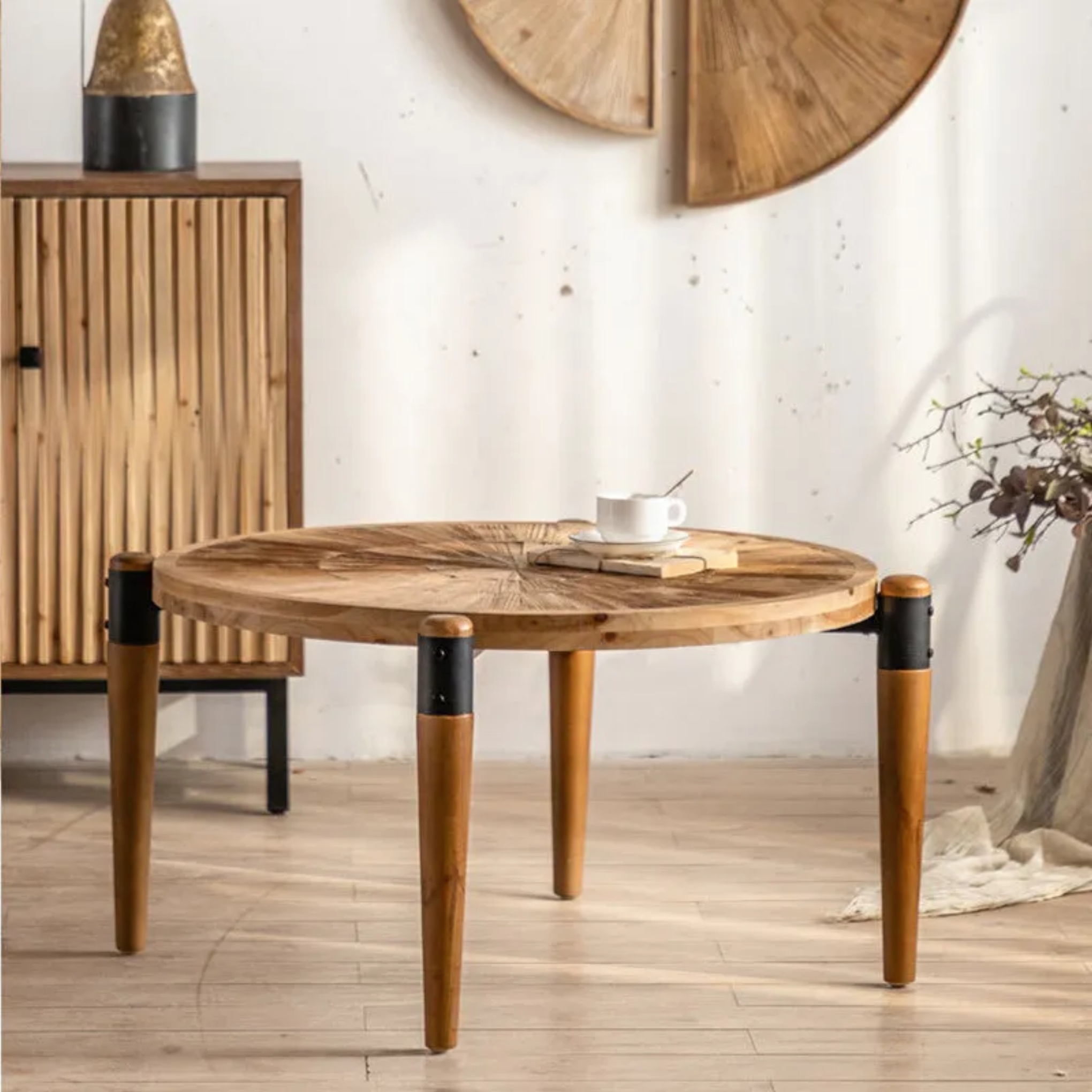 Wood traditional rust round coffee tables