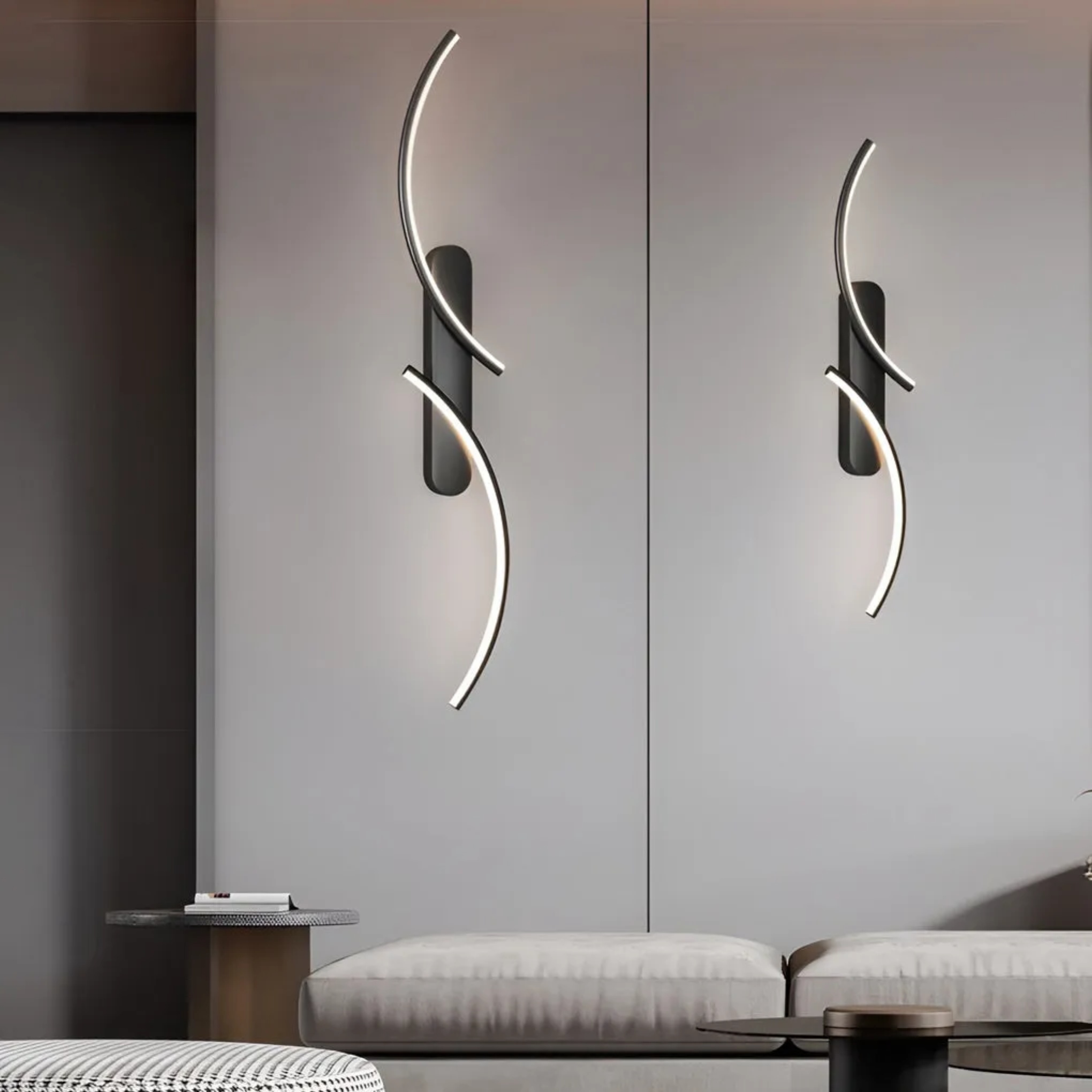 Modern three-color s-shaped wall sconces in synthetic — 15" L x 4.3" W x 1.9" H / Matte Black